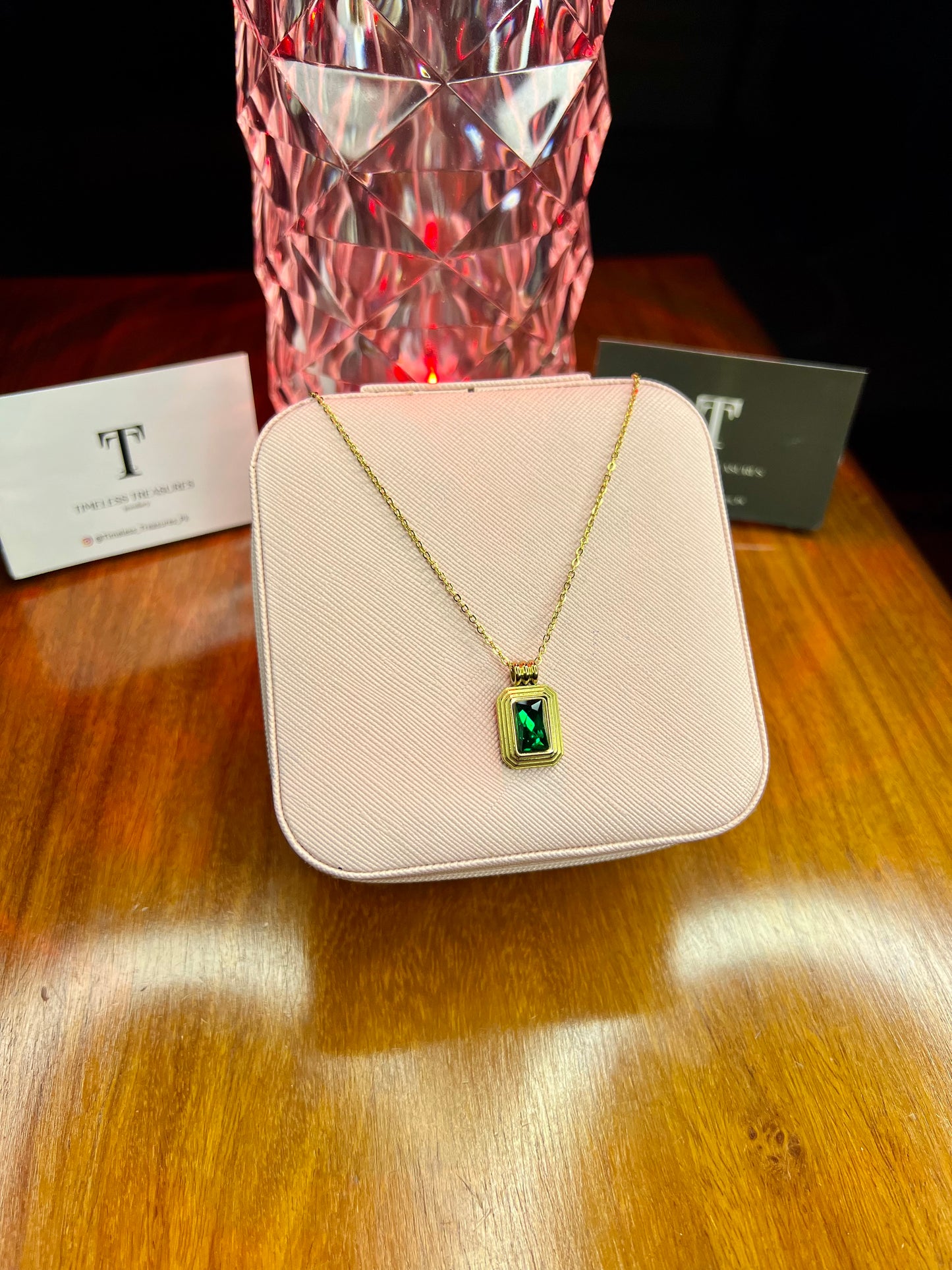 Premium Quality Stainless Steel 18k Green Stone Luxury Necklace