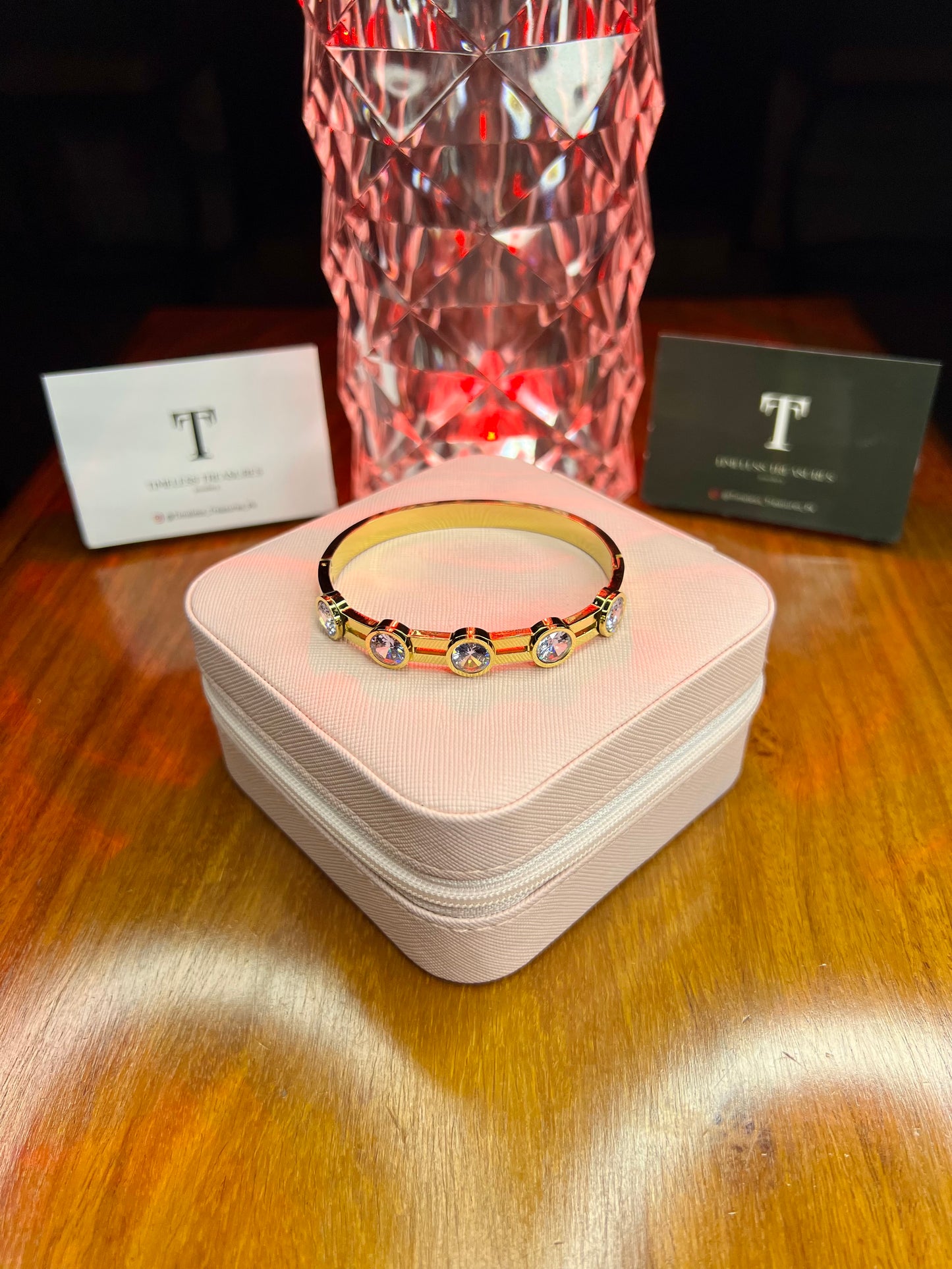 Premium Quality Stainless Steel 18k Multi Stones Gold Handcuff