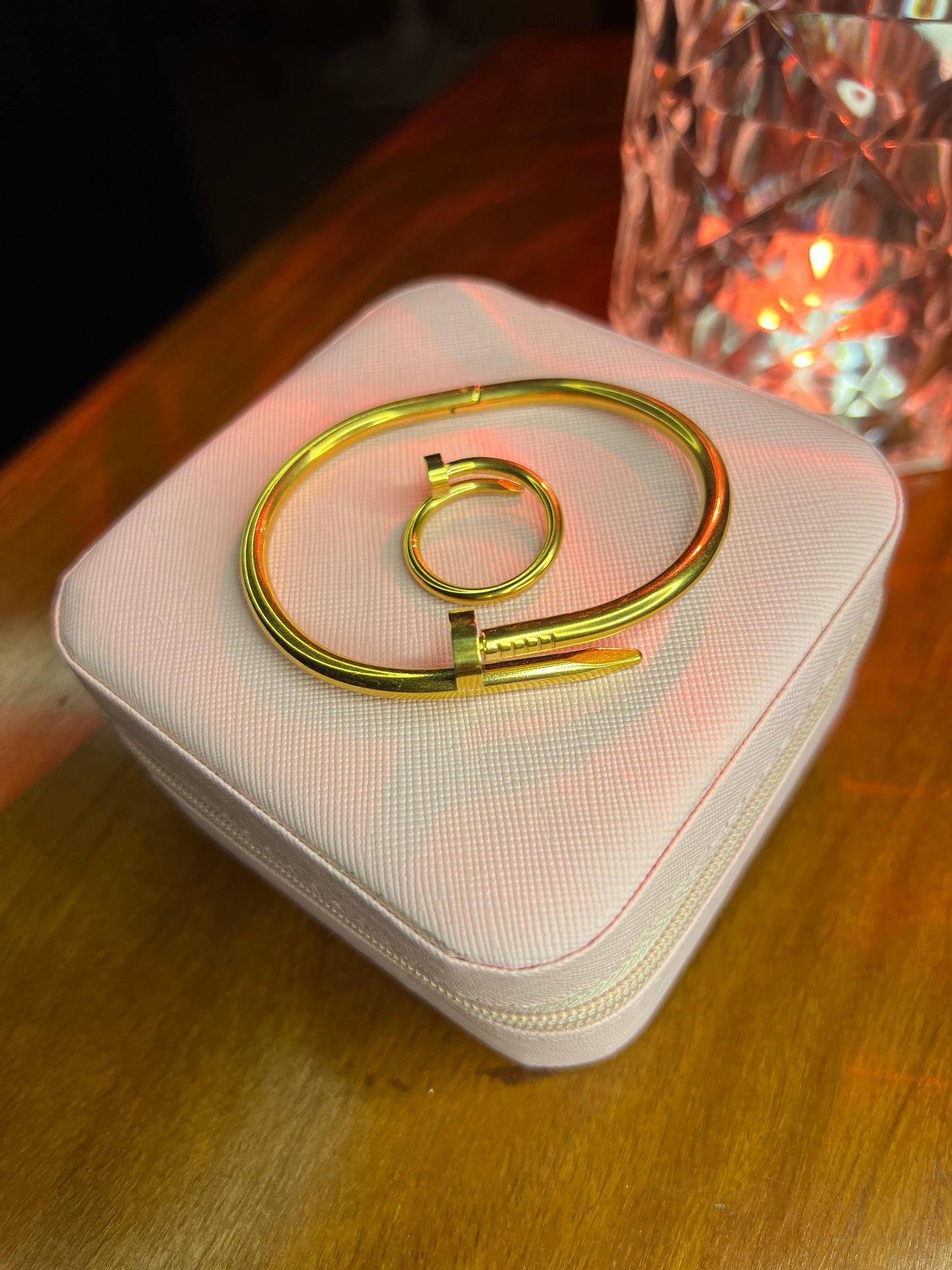 Premium Quality Stainless Steel 18k Cartier Nail Handcuff and Ring Set
