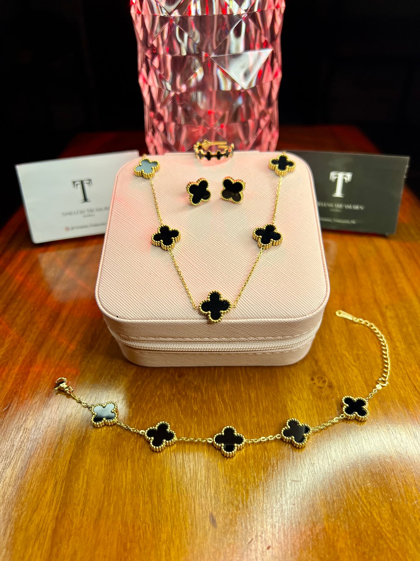 Premium Quality Stainless Steel 18k Black Clover 4pc Set