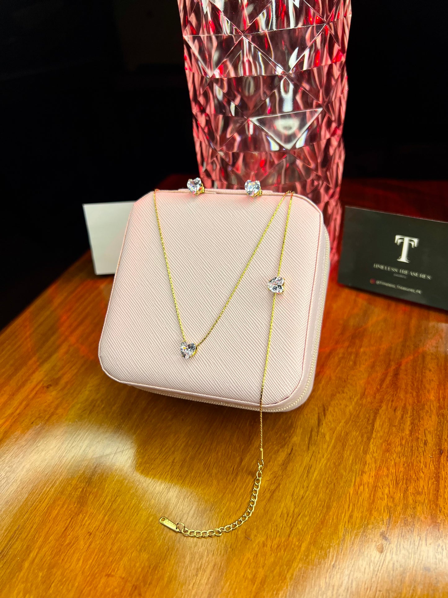 Premium Quality Stainless Steel 18k Diamond Heart 3pc Set