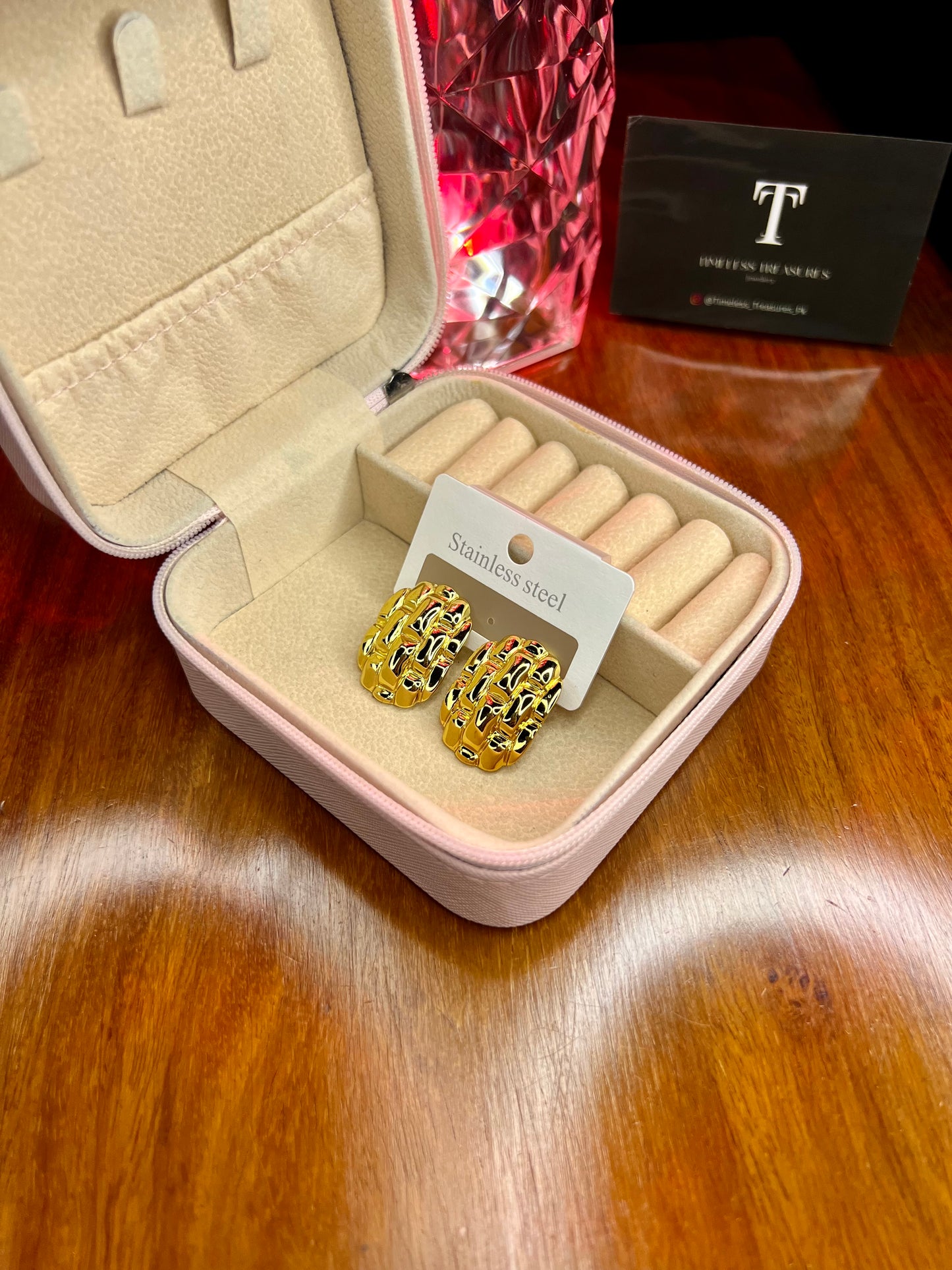 Premium Quality Stainless Steel 18k Golden Weave Earrings