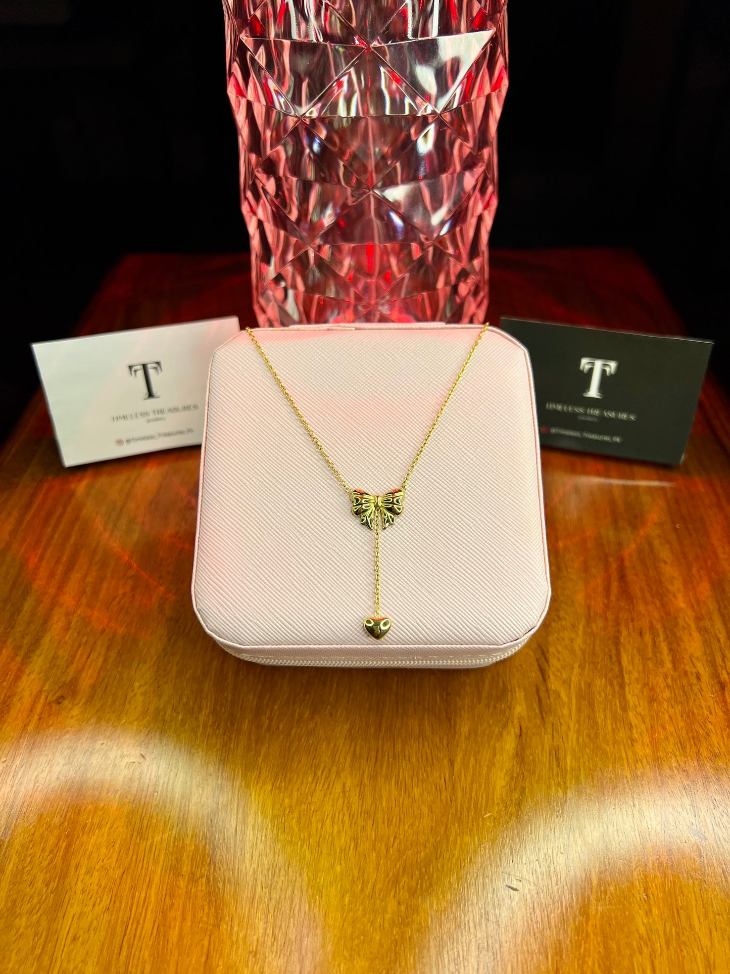 Premium Quality Stainless Steel 18k Drop Heart Bow Necklace