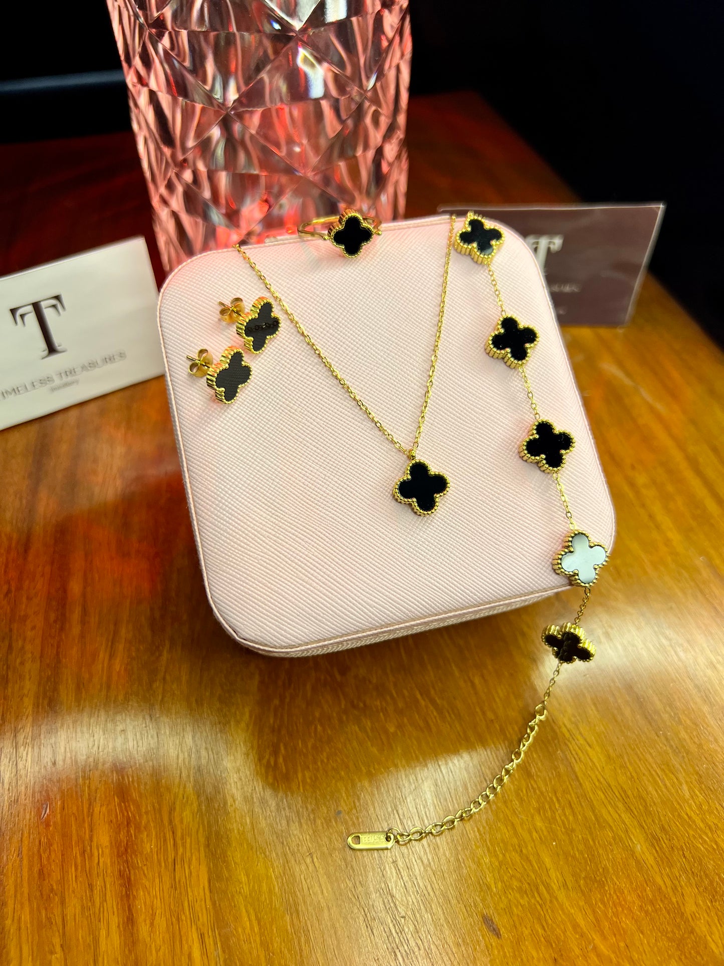 Premium Quality Stainless Steel 18k Black Clover 3pc Set