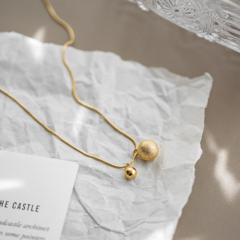 Premium Quality Stainless Steel 18k Shimmered Ball Gold Necklace