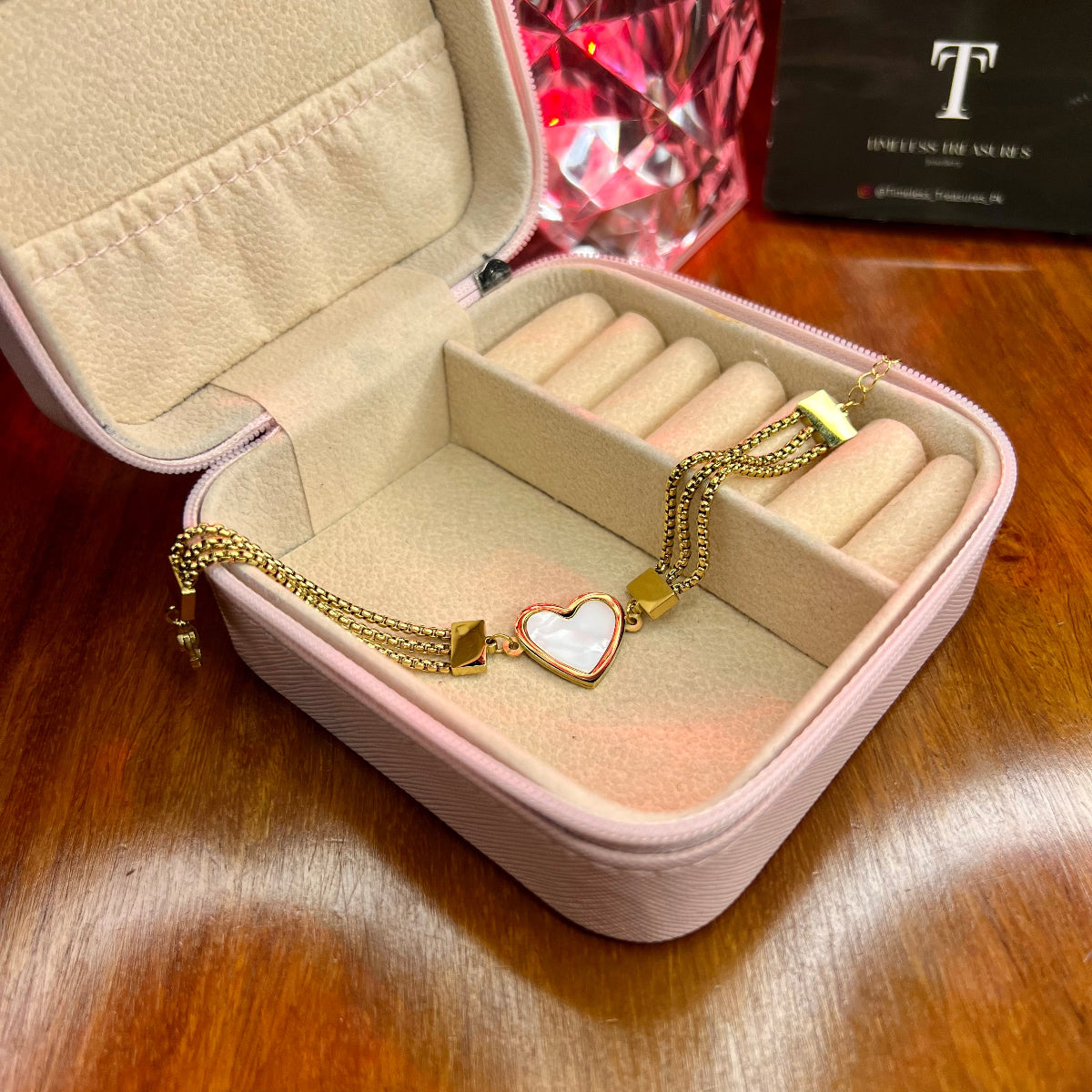 Premium Quality Stainless Steel 18k Tri Chain Heart Bracelet