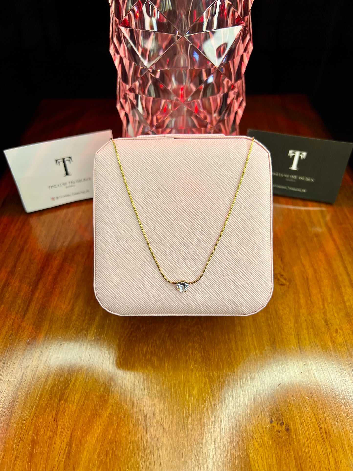 Premium Quality Stainless Steel 18k Stone Heart Chain Necklace