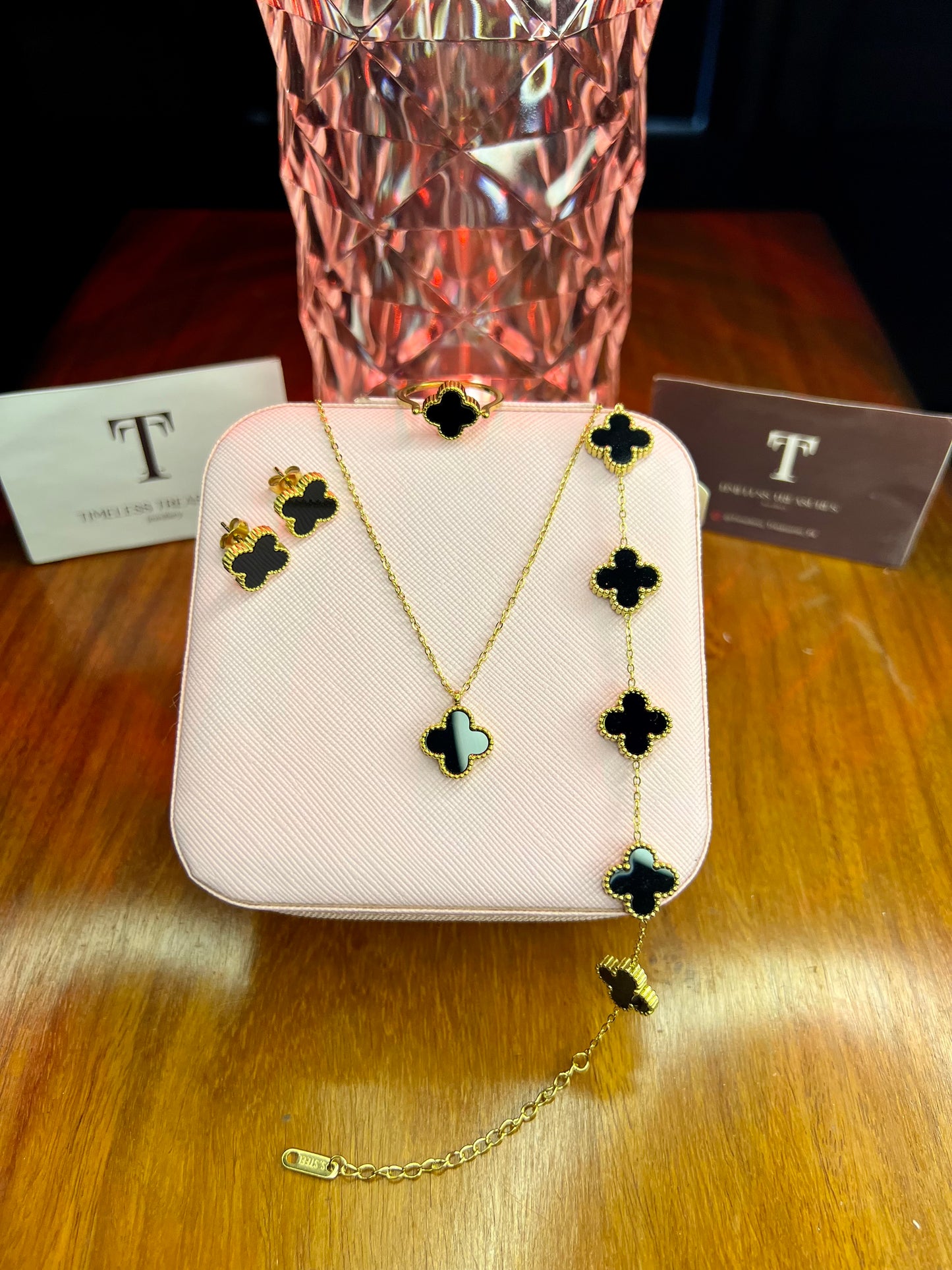 Premium Quality Stainless Steel 18k Black Clover 3pc Set
