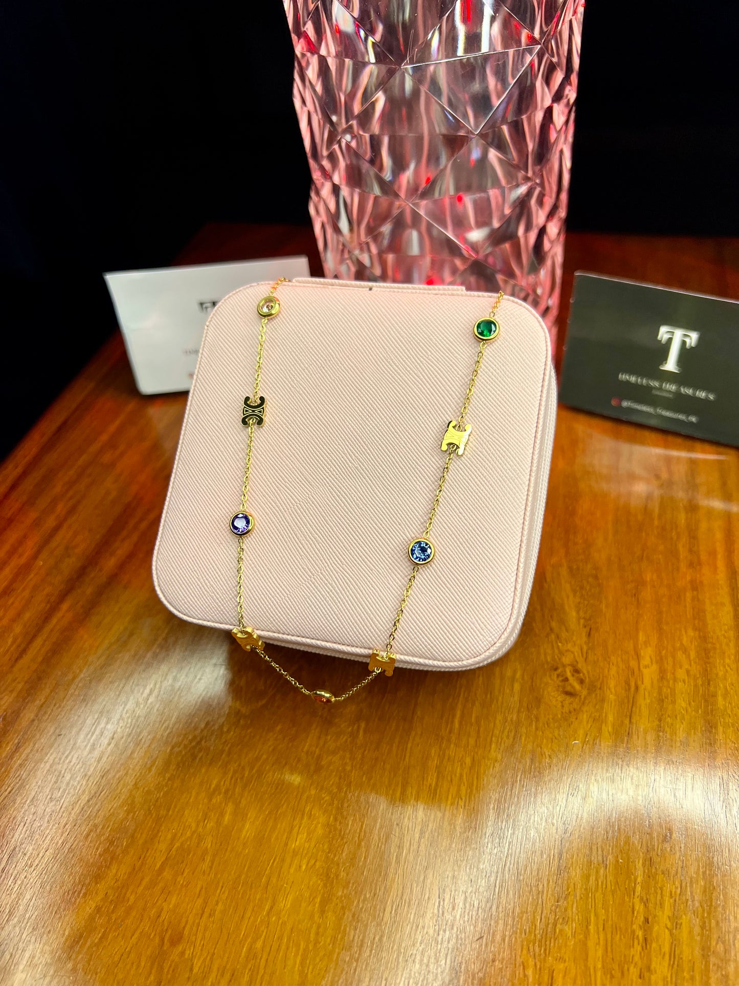 Premium Quality Stainless Steel 18k Multi Colour Stone Necklace