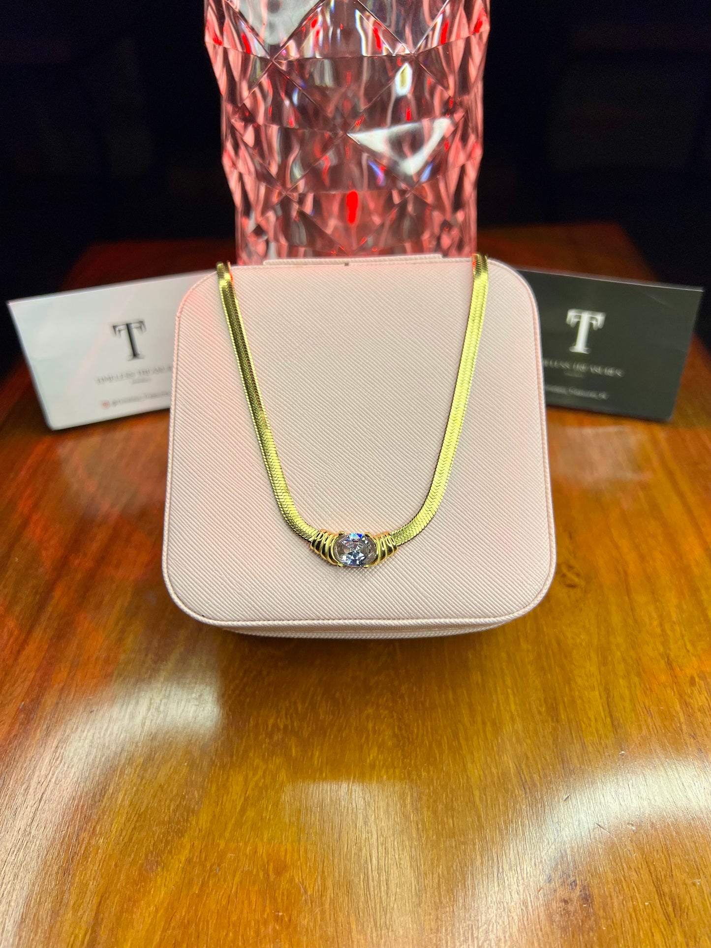 Premium Quality Stainless Steel 18k White Stone Necklace