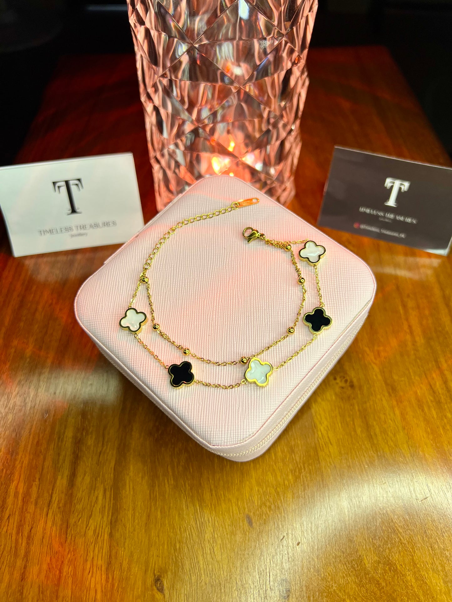 Premium Quality Stainless Steel 18k Double Chain Clover Bracelet