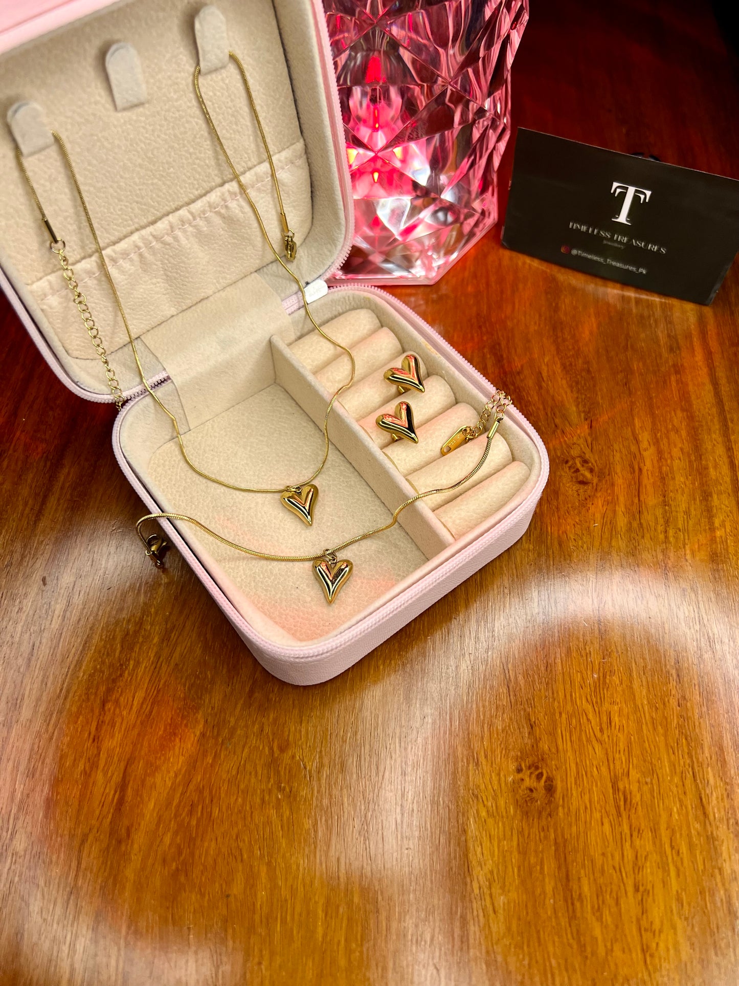 Premium Quality Stainless Steel 18k Golden Heart Luxury 3pc Set