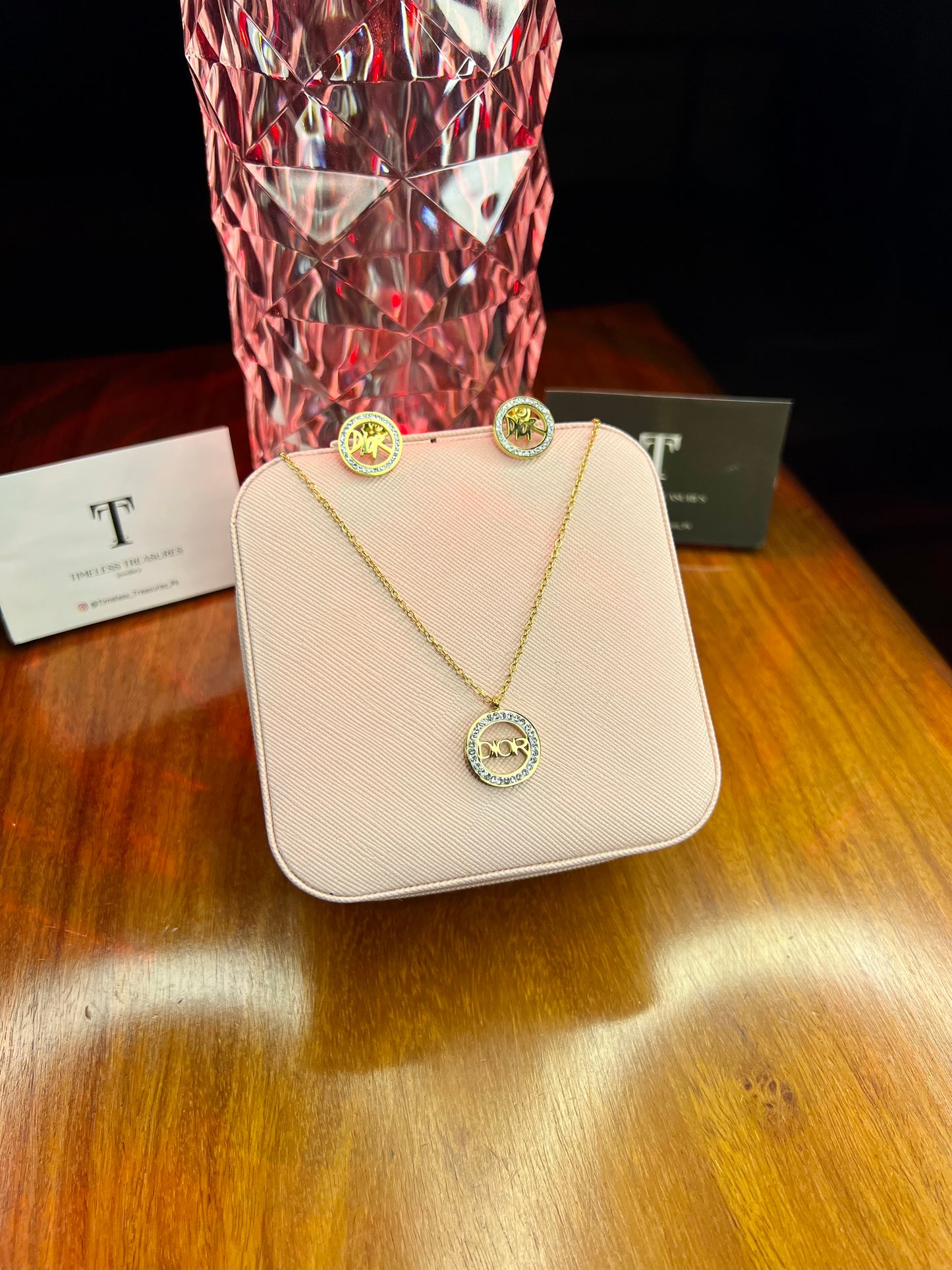 Premium Quality Stainless Steel 18k Dior Necklace Earring Set