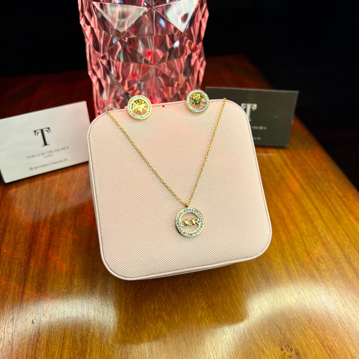 Premium Quality Stainless Steel 18k Dior Necklace Earring Set