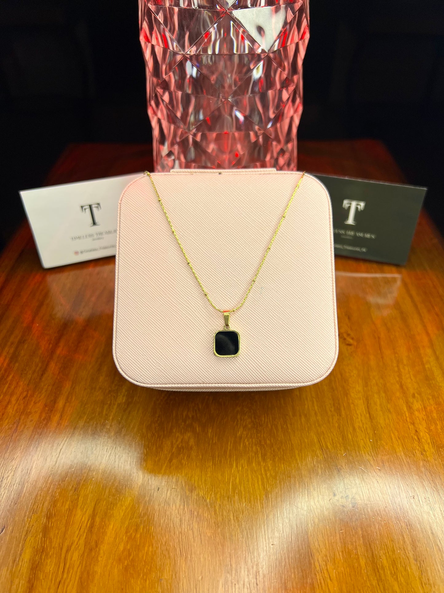 Premium Quality Stainless Steel 18k Black Square Double Side Black/White Necklace