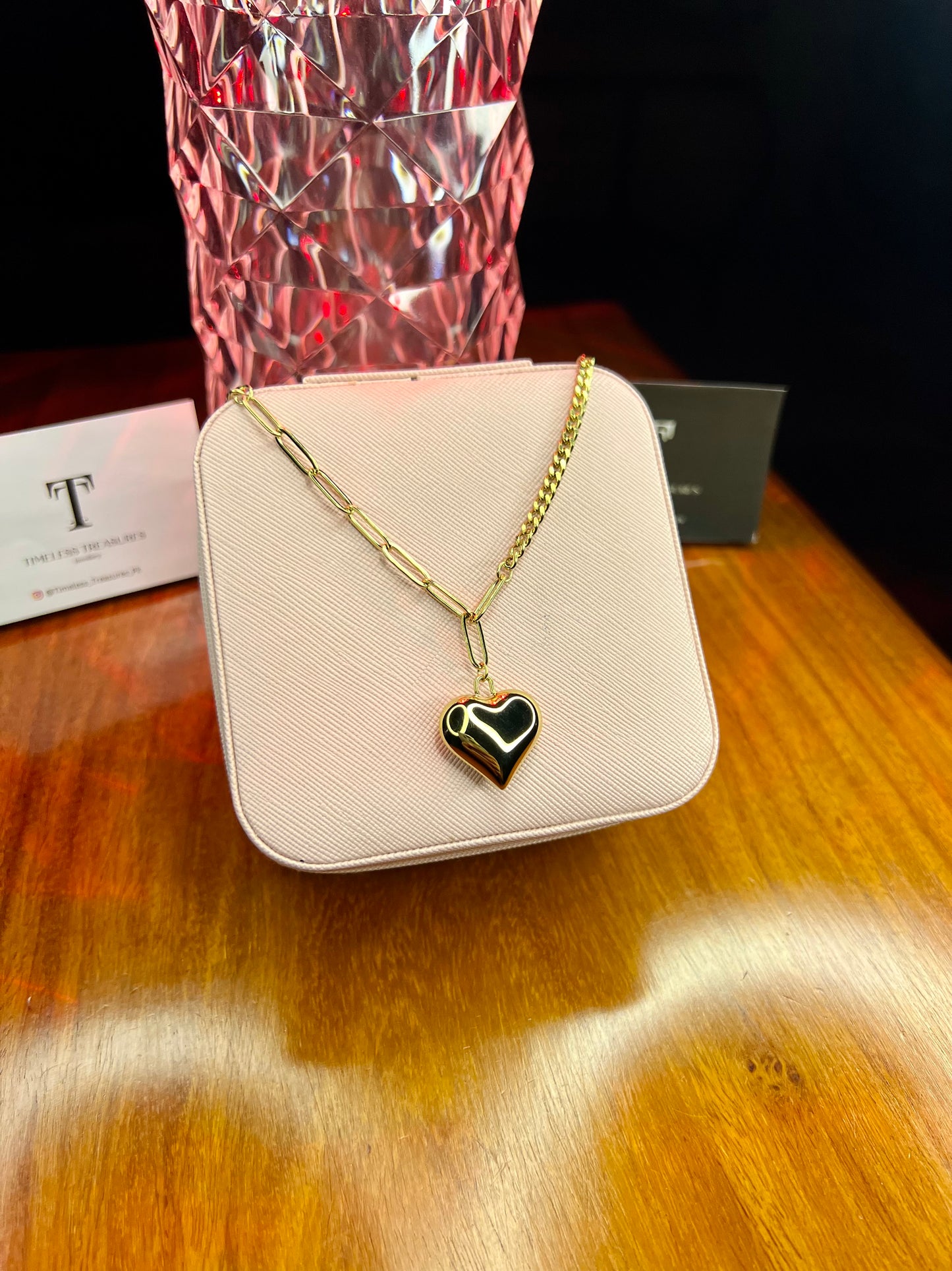 Premium Quality Stainless Steel 18k Golden Heart Dual Chain Necklace