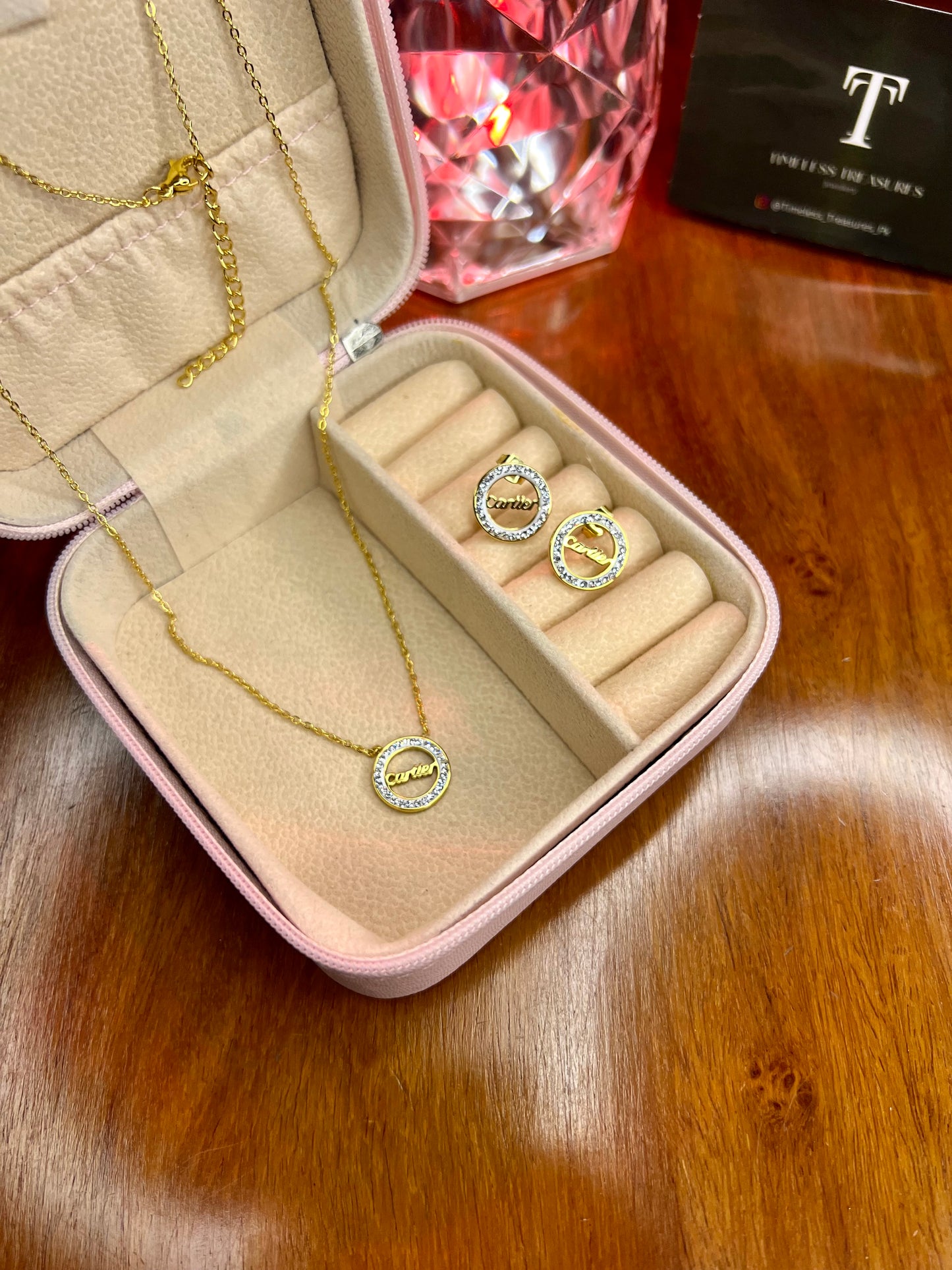 Premium Quality Stainless Steel 18k CR Diamantés Necklace Earring Set