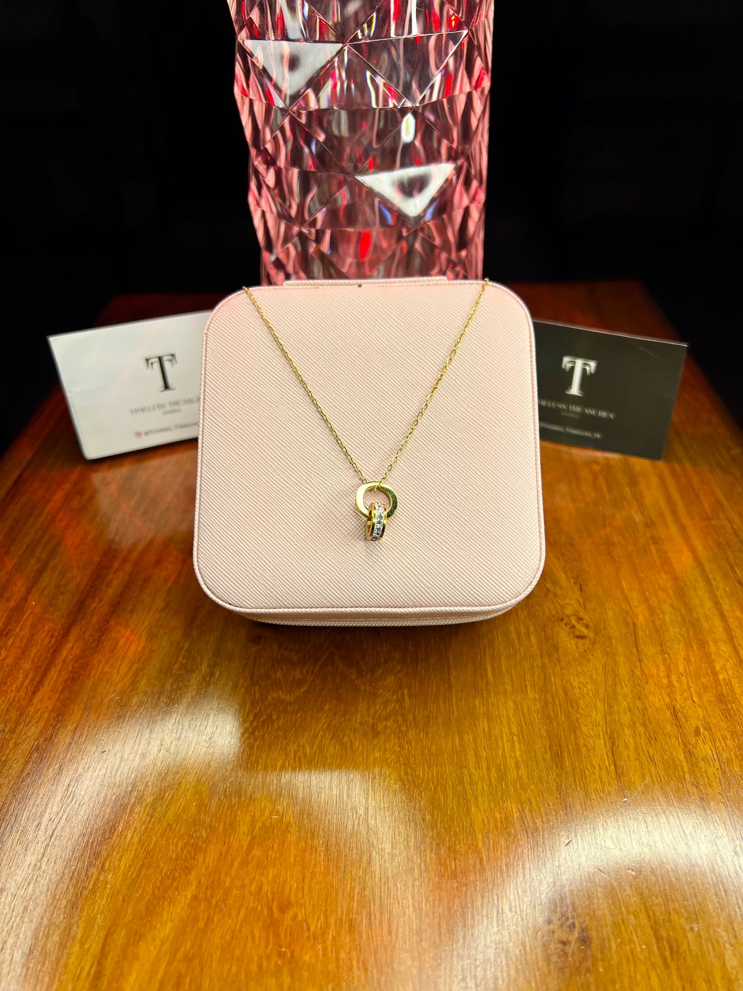 Premium Quality Stainless Steel 18k Zircon Ring Necklace