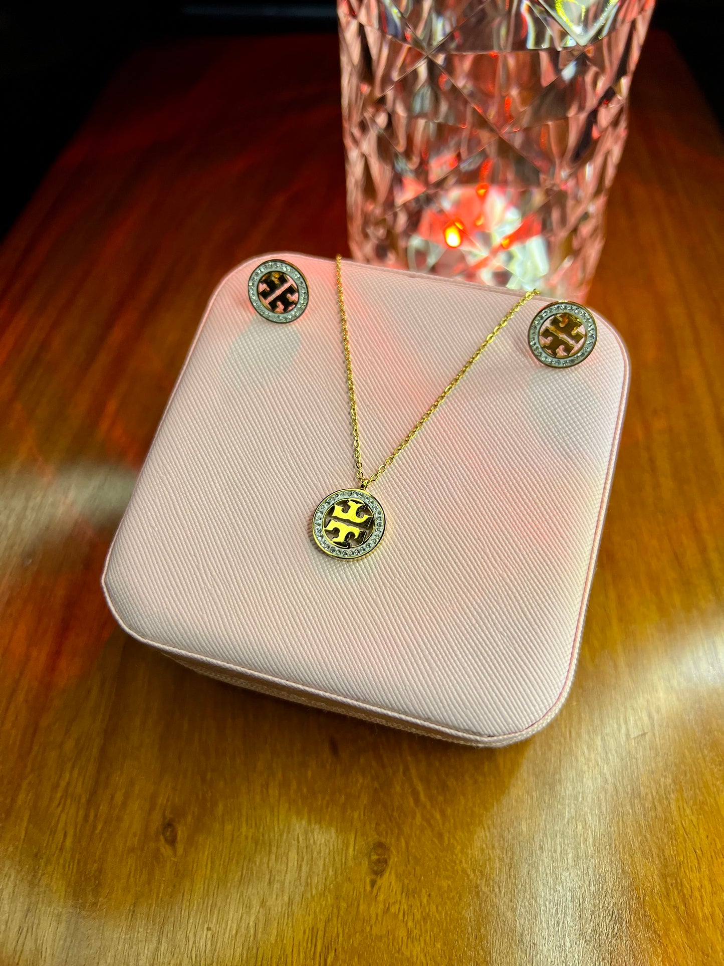 Premium Quality Stainless Steel 18k Tory Necklace Earring Set