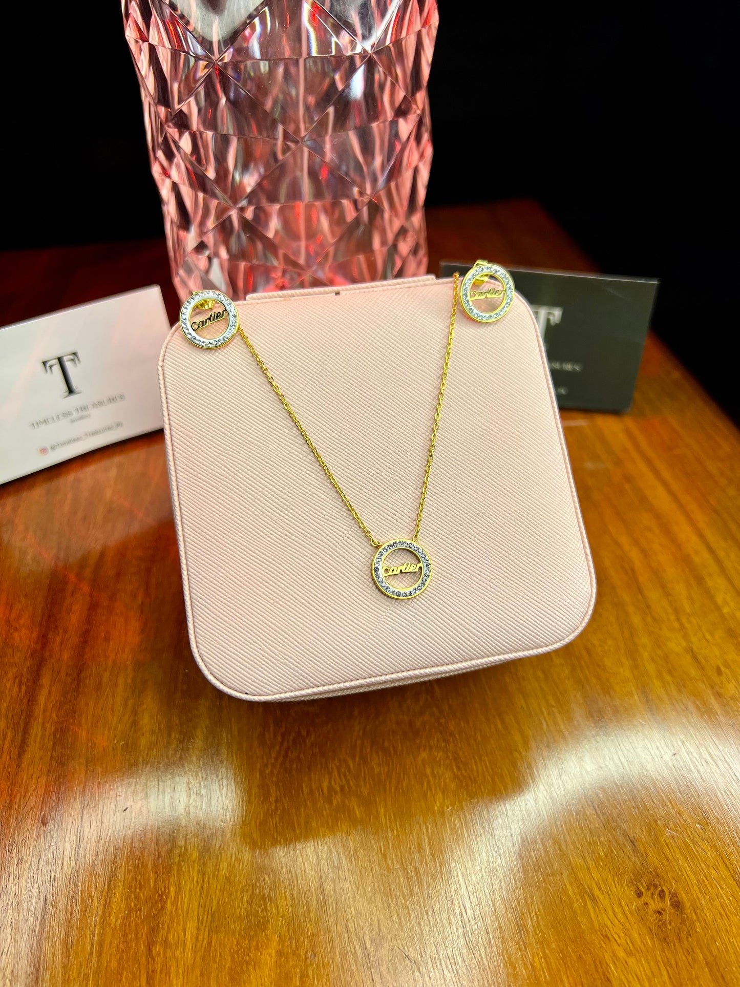 Premium Quality Stainless Steel 18k CR Diamantés Necklace Earring Set