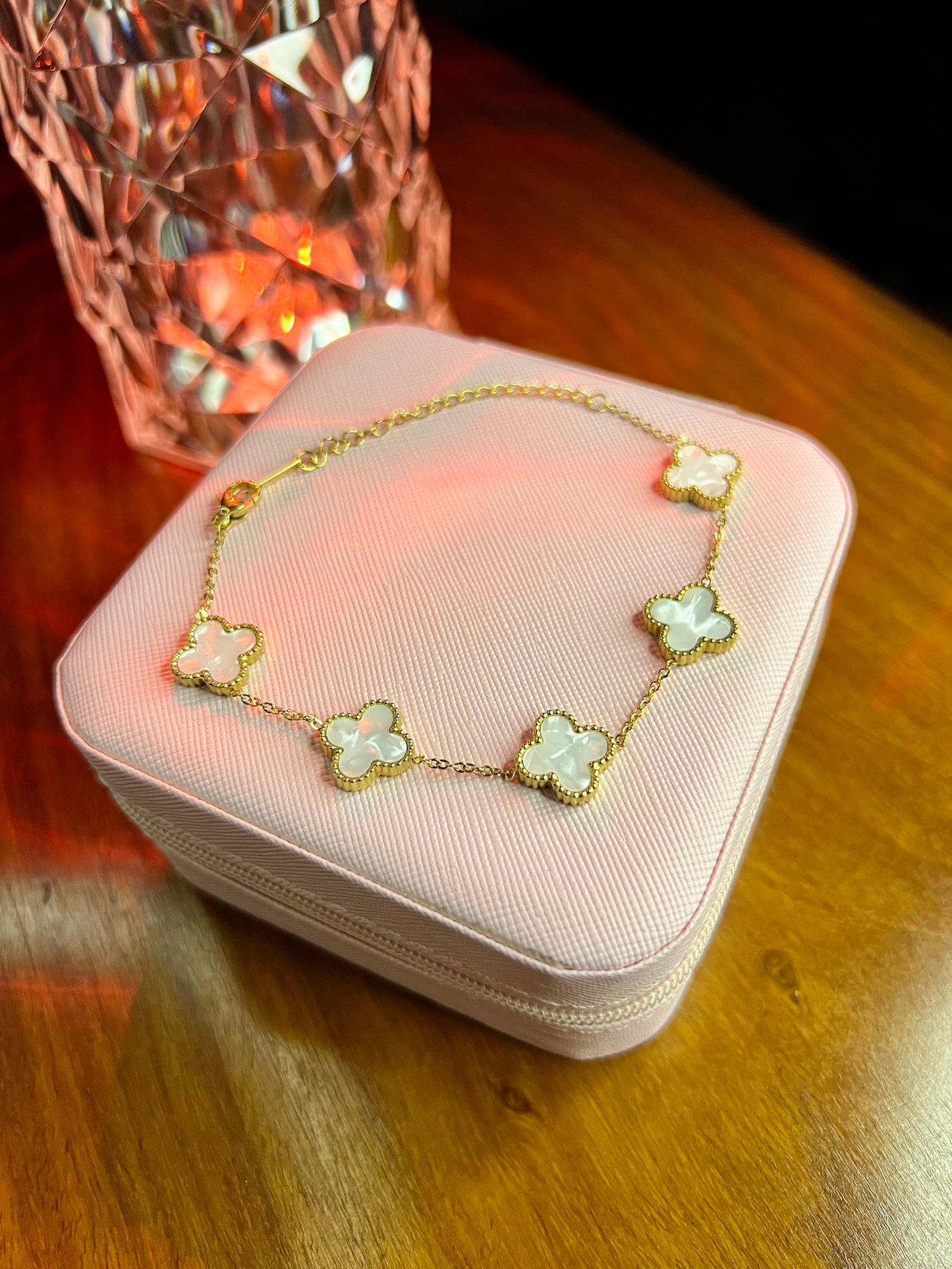 Premium Quality Stainless Steel 18k White Clover 5 Motifs Bracelet