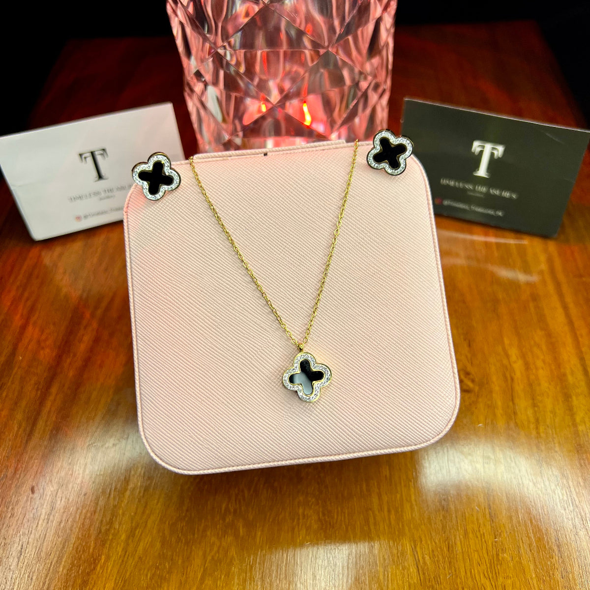 Premium Quality Stainless Steel 18k Luxury Clover Necklace Earring Set