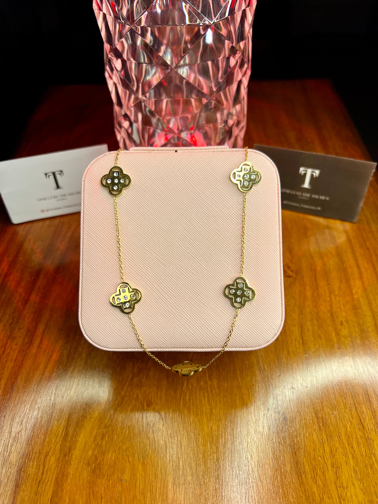 Premium Quality Stainless Steel 18k Gold Clover Stone Necklace