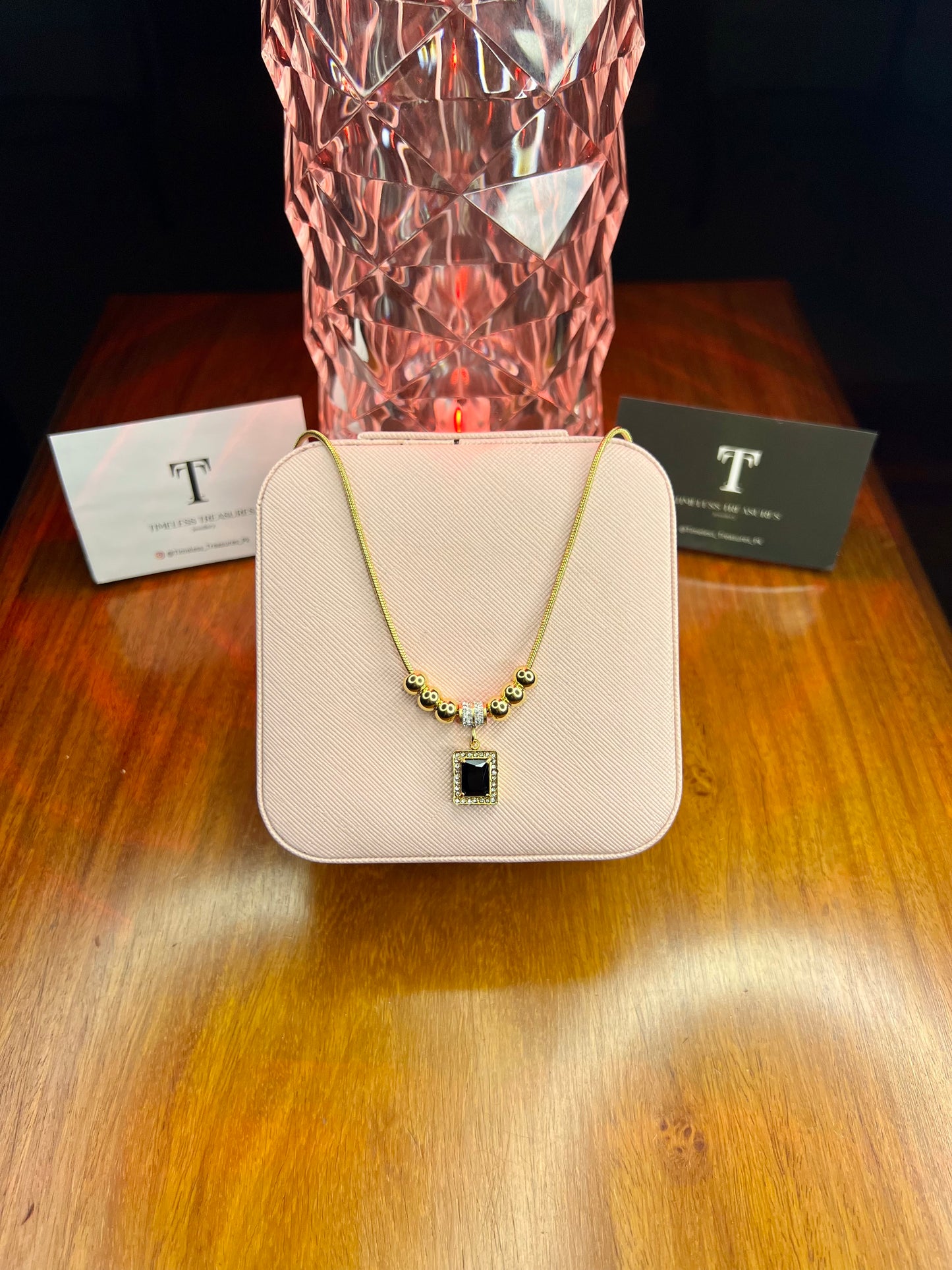 Premium Quality Stainless Steel 18k Black Stone Luxury Necklace