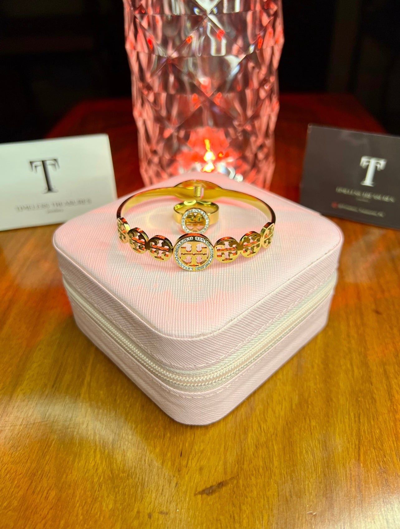 Premium Quality Stainless Steel 18k Tory Classic Handcuff and Ring Set