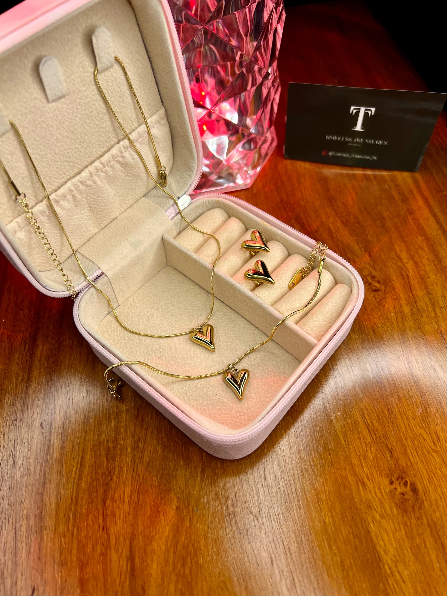 Premium Quality Stainless Steel 18k Golden Heart Luxury 3pc Set