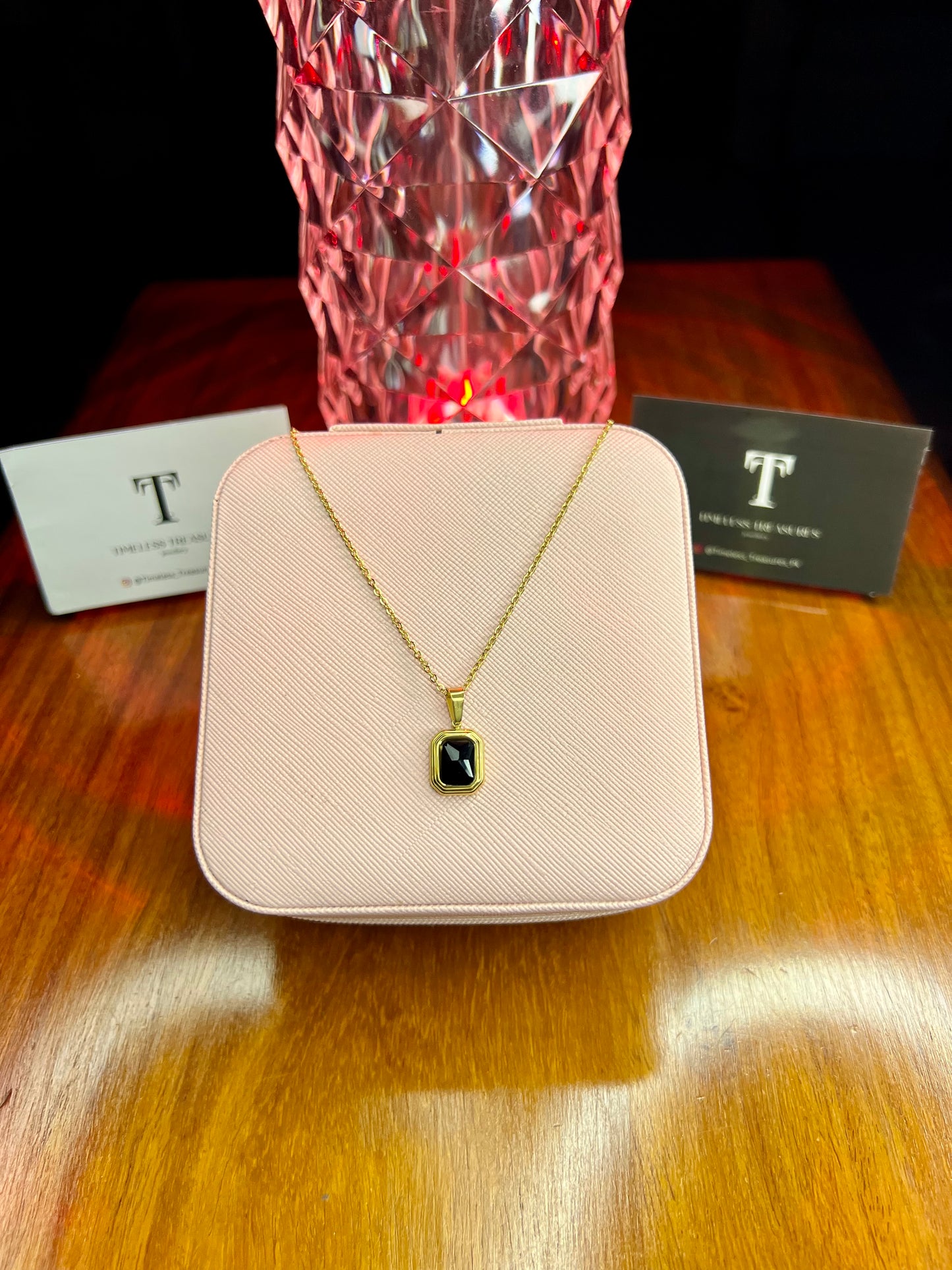 Premium Quality Stainless Steel 18k Black Stone Necklace
