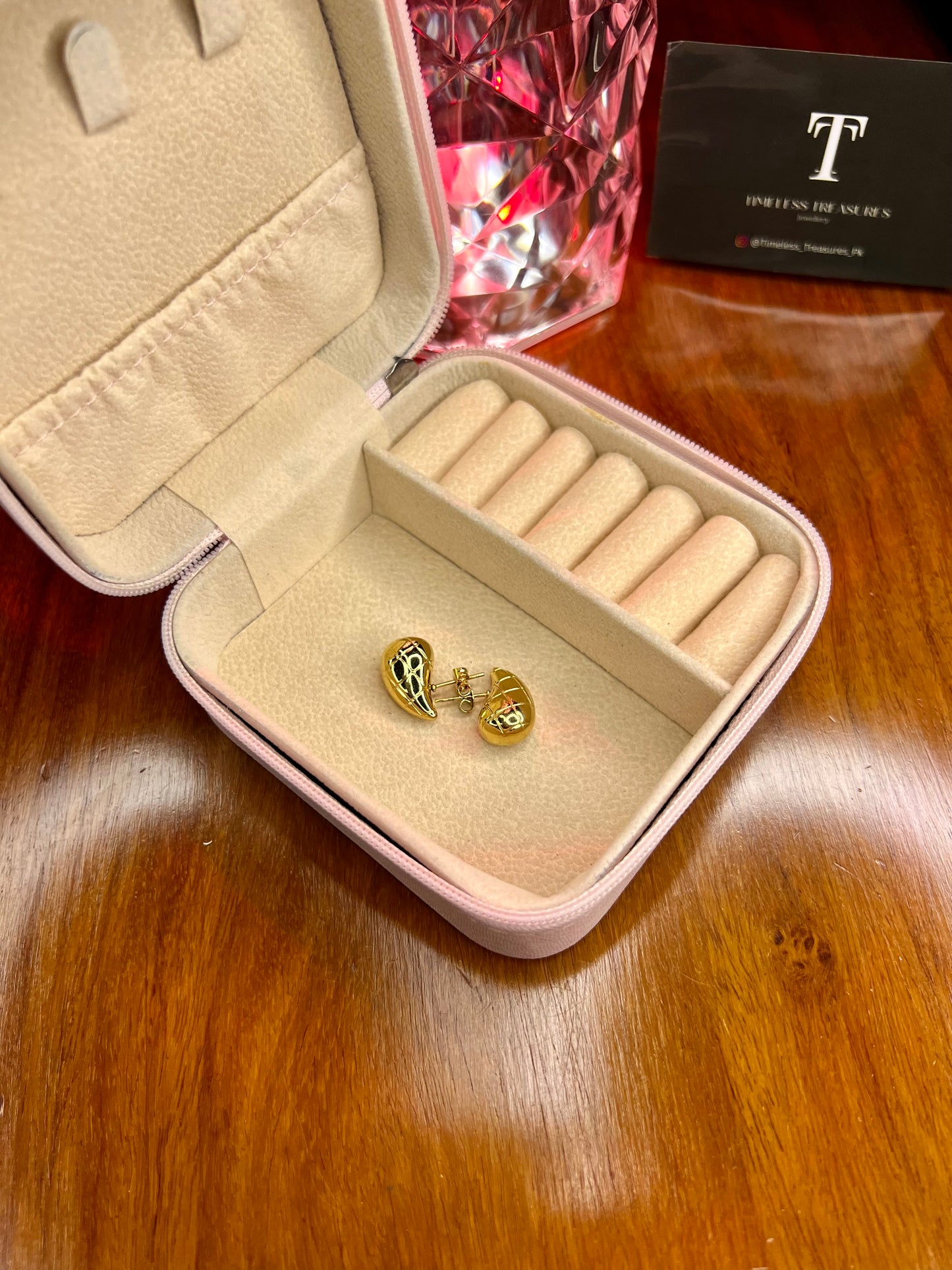 Premium Quality Stainless Steel 18k Textured Drop Gold EarStuds