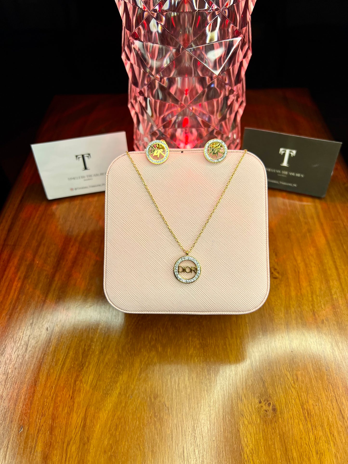 Premium Quality Stainless Steel 18k Dior Necklace Earring Set
