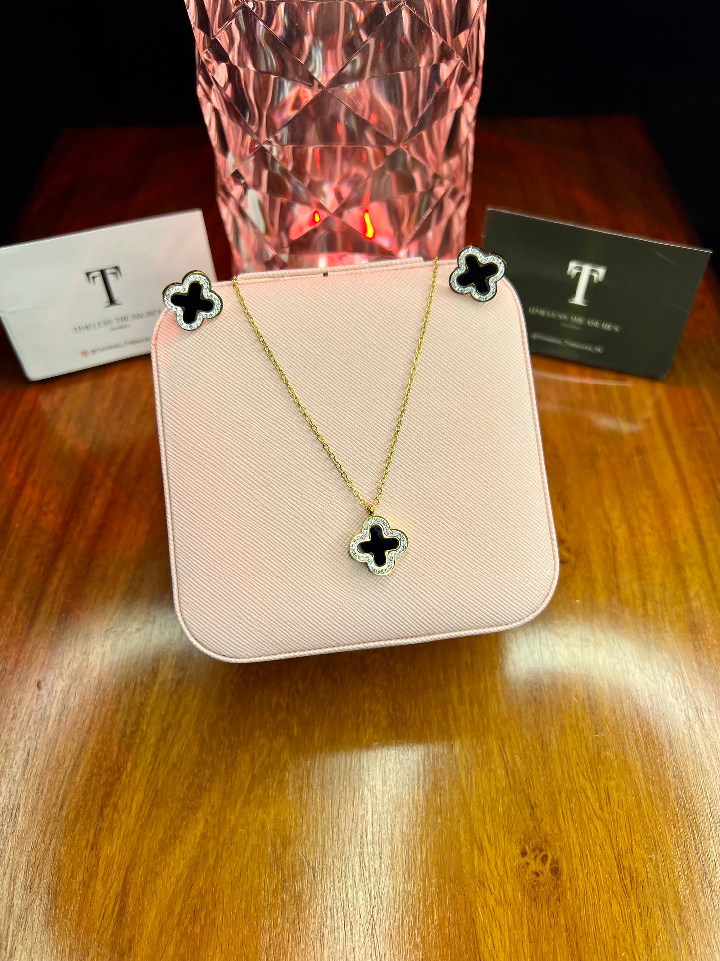 Premium Quality Stainless Steel 18k Luxury Clover Necklace Earring Set