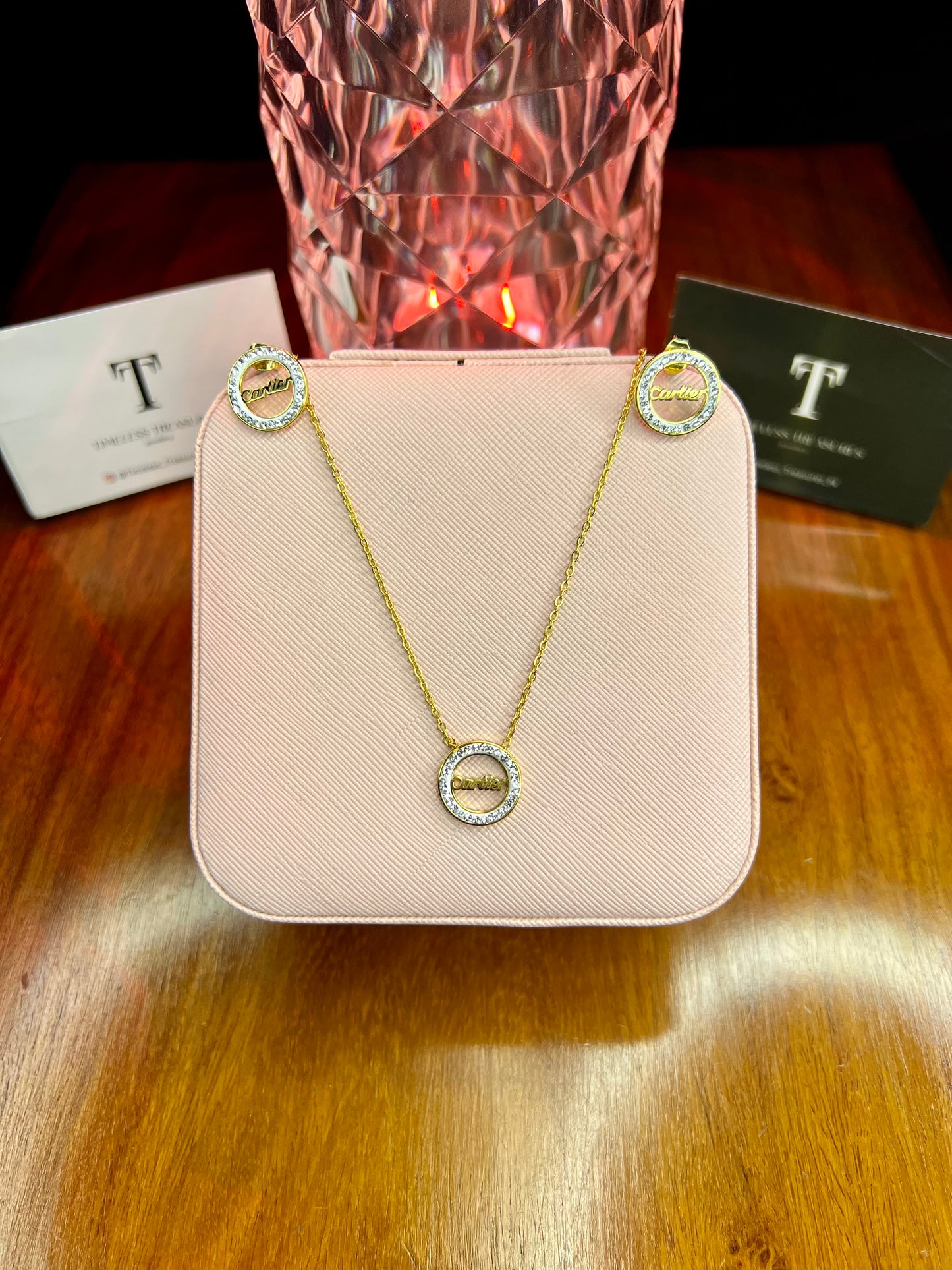 Premium Quality Stainless Steel 18k CR Diamantés Necklace Earring Set