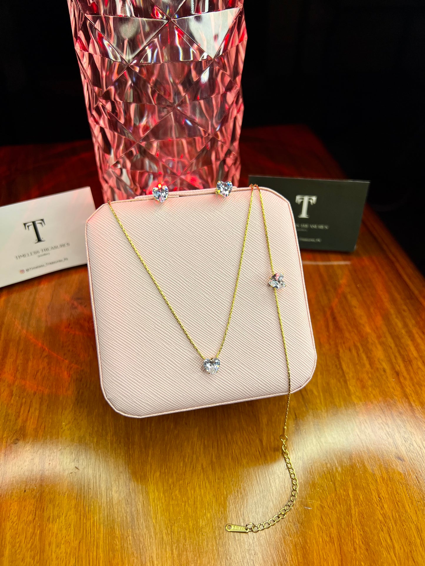 Premium Quality Stainless Steel 18k Diamond Heart 3pc Set