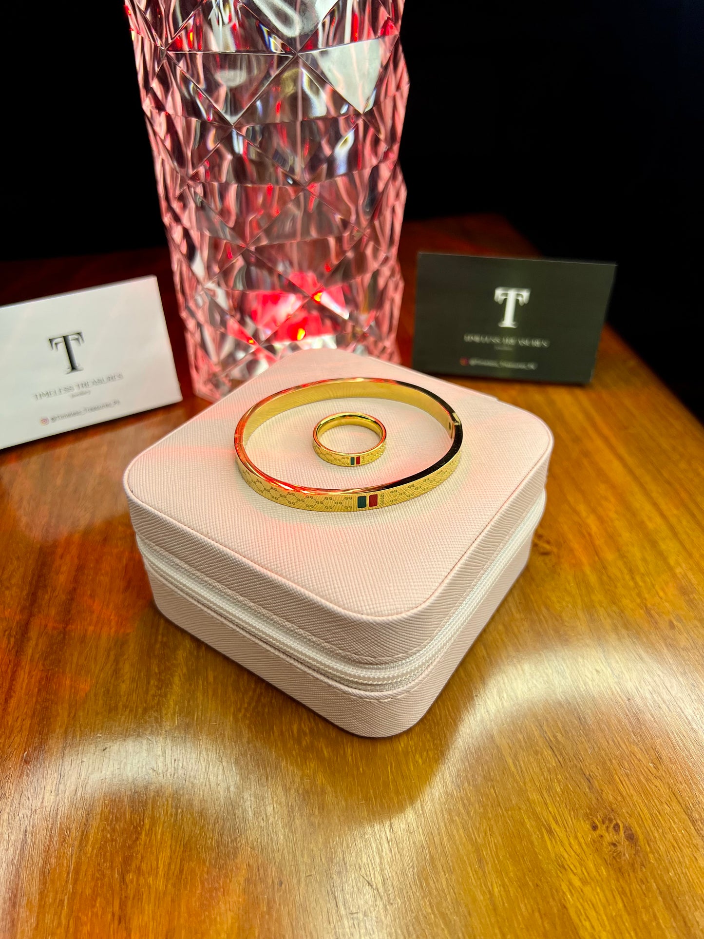 Premium Quality Stainless Steel 18k Gucci Handcuff and Ring Set