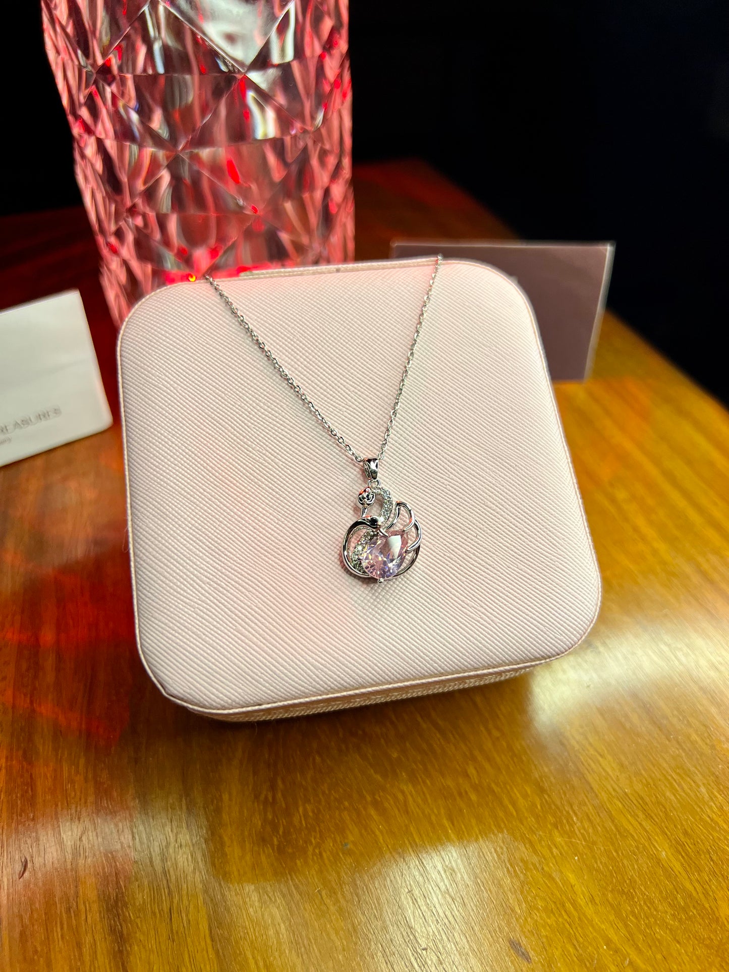 Premium Quality Pink Duck Silver Chain Necklace