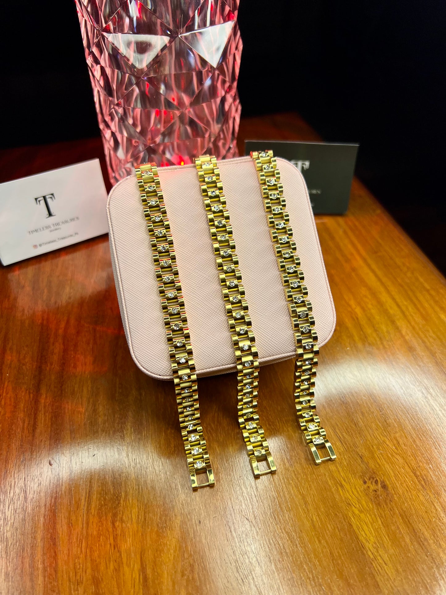 Premium Quality Stainless Steel 18k Stone Studded Chain Link Bracelet