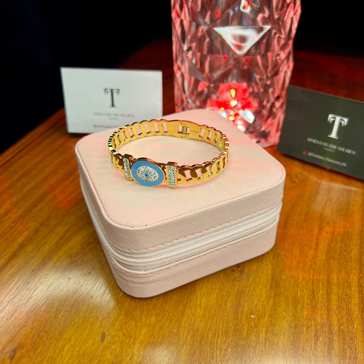 Premium Quality Stainless Steel 18k Zircon Blue Handcuff