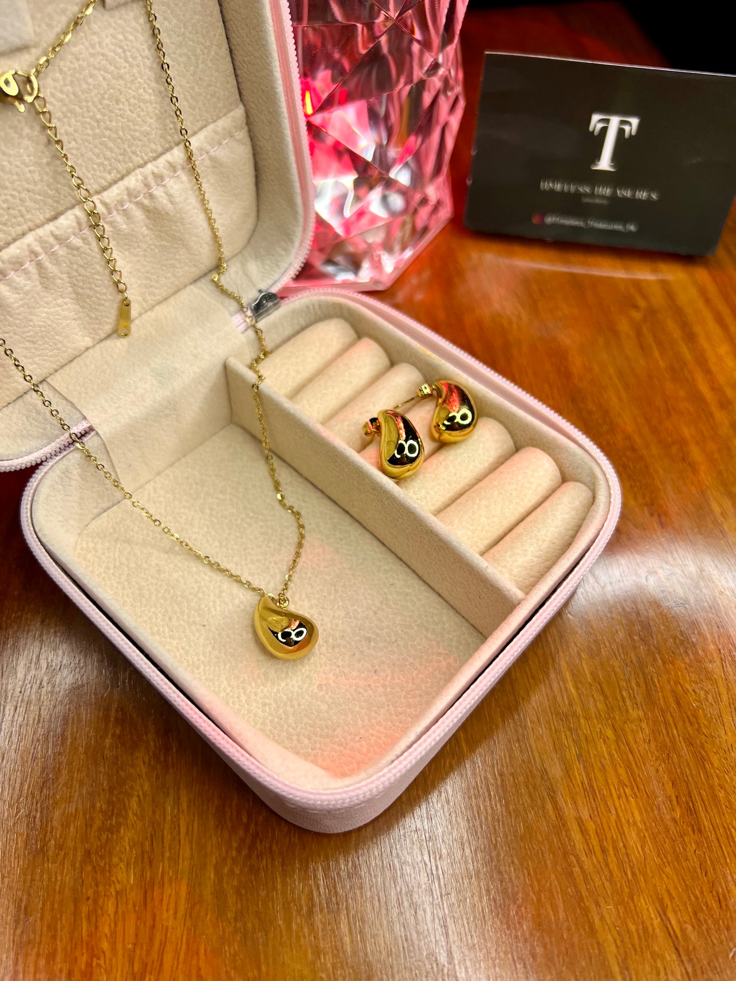 Premium Quality Stainless Steel 18k Drop Necklace Earring Set