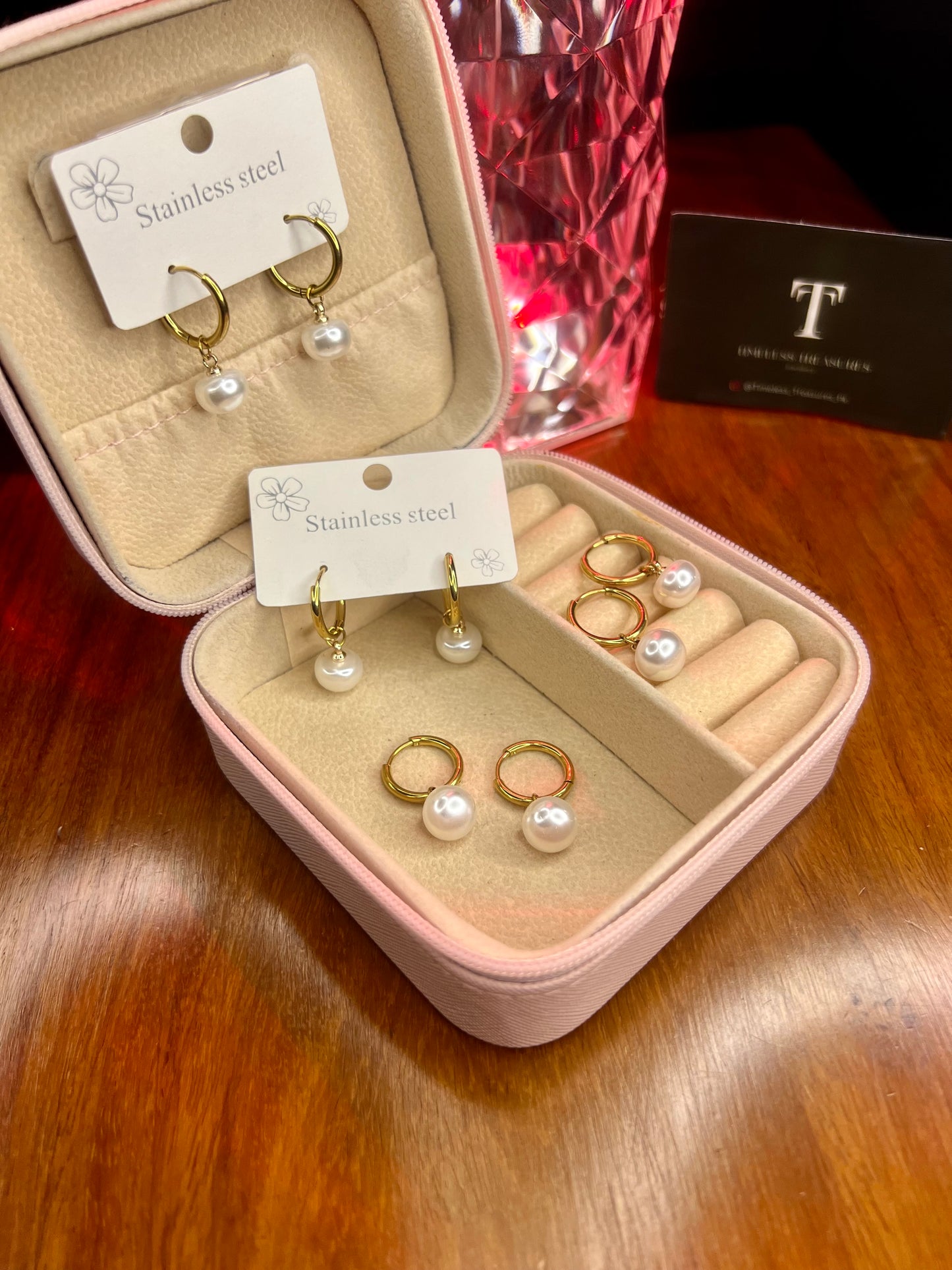Premium Quality Stainless Steel 18k Pearl Hoop Earrings