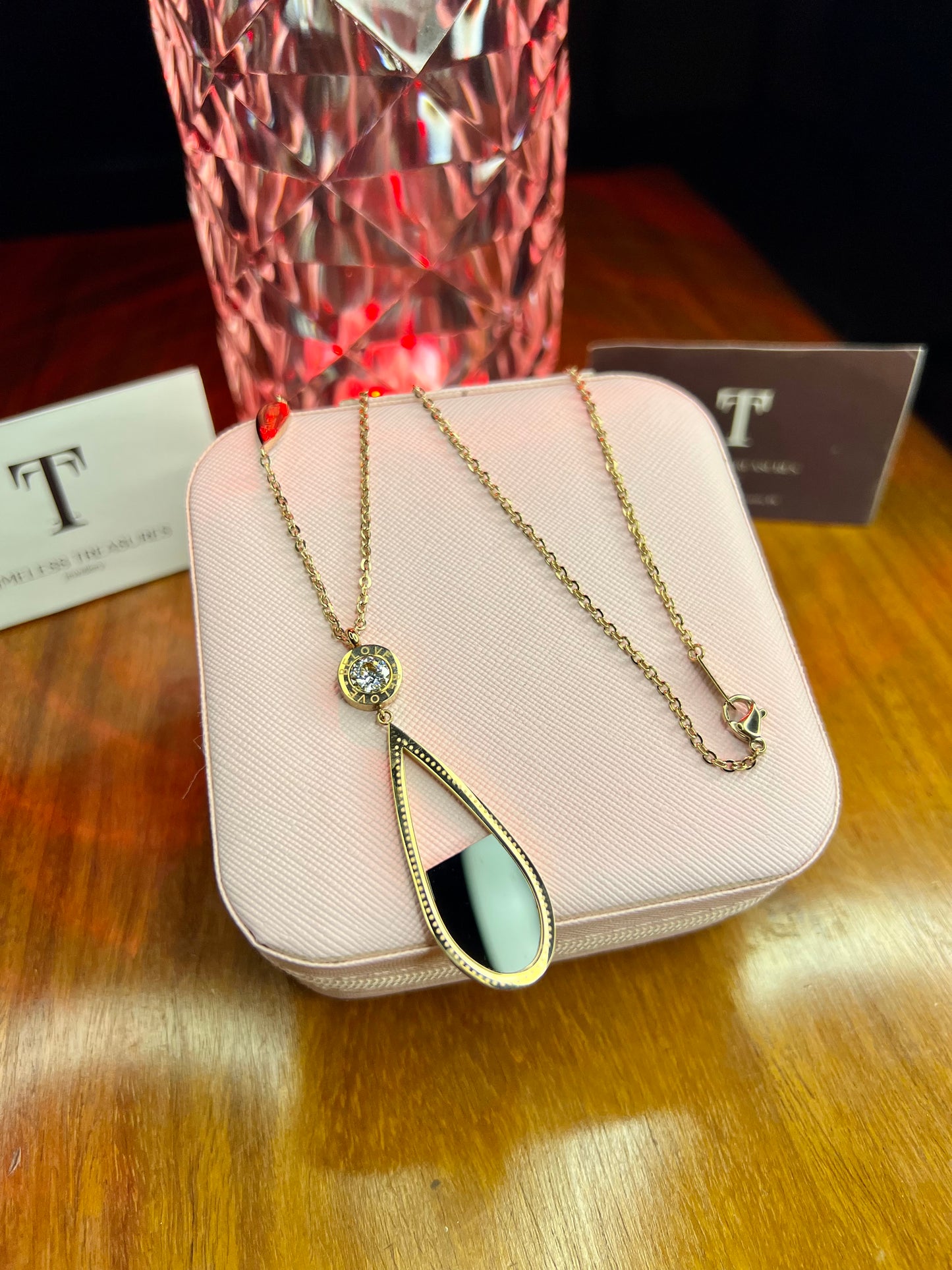 Premium Quality Stainless Steel 18k Drop Stone Necklace