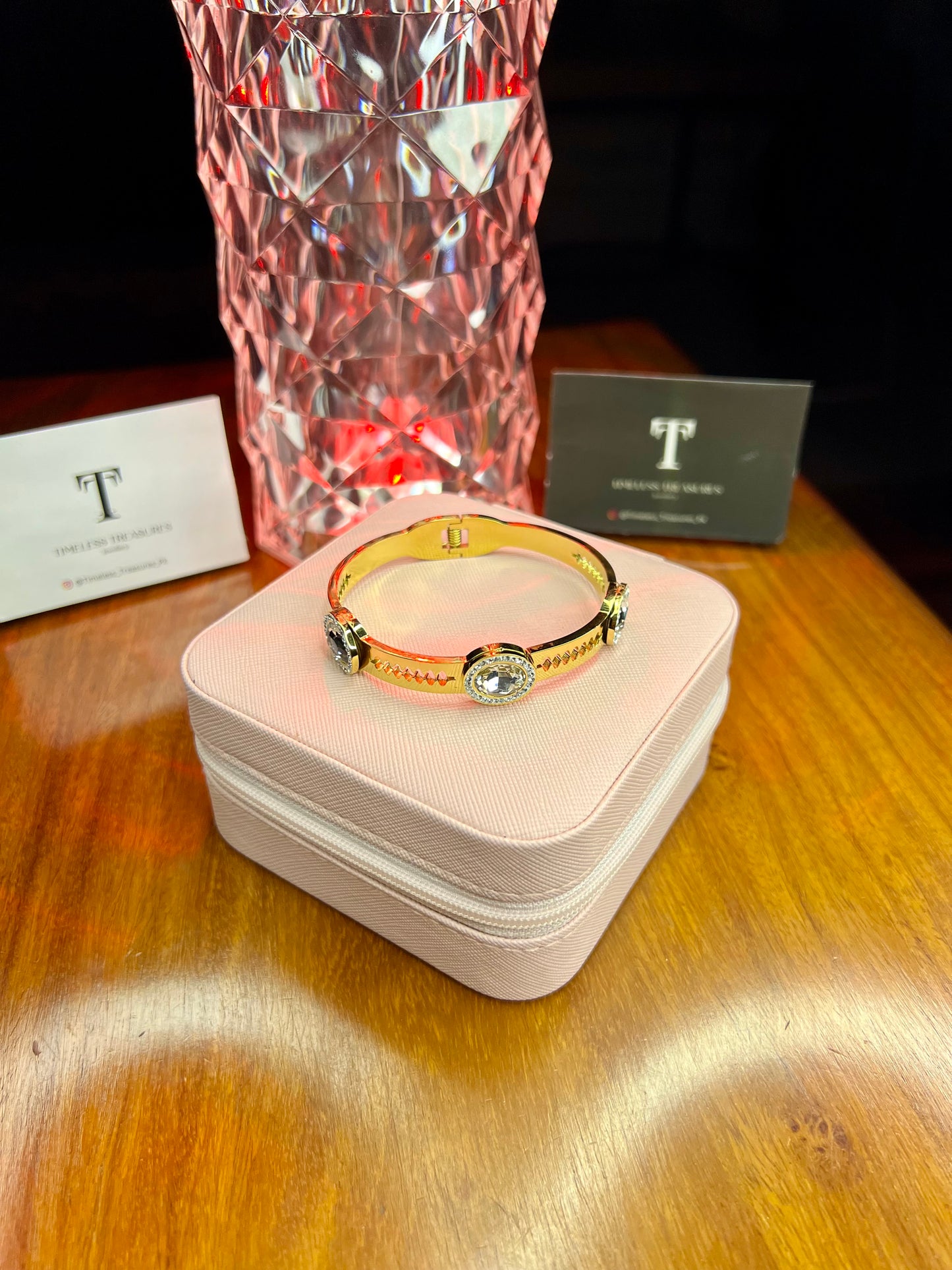 Premium Quality Stainless Steel 18k Tri Stone Luxury Handcuff