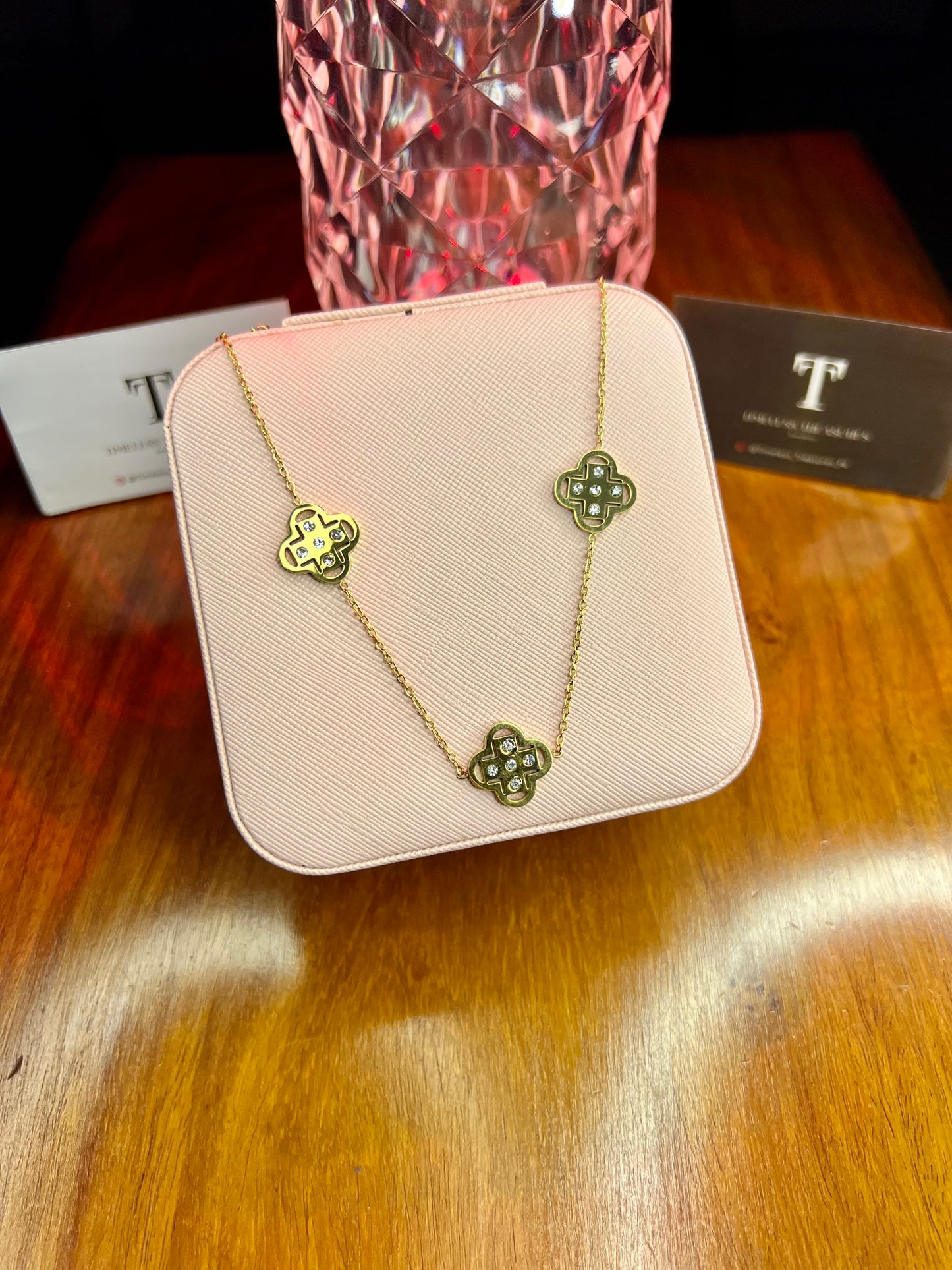 Premium Quality Stainless Steel 18k Gold Clover Stone Necklace