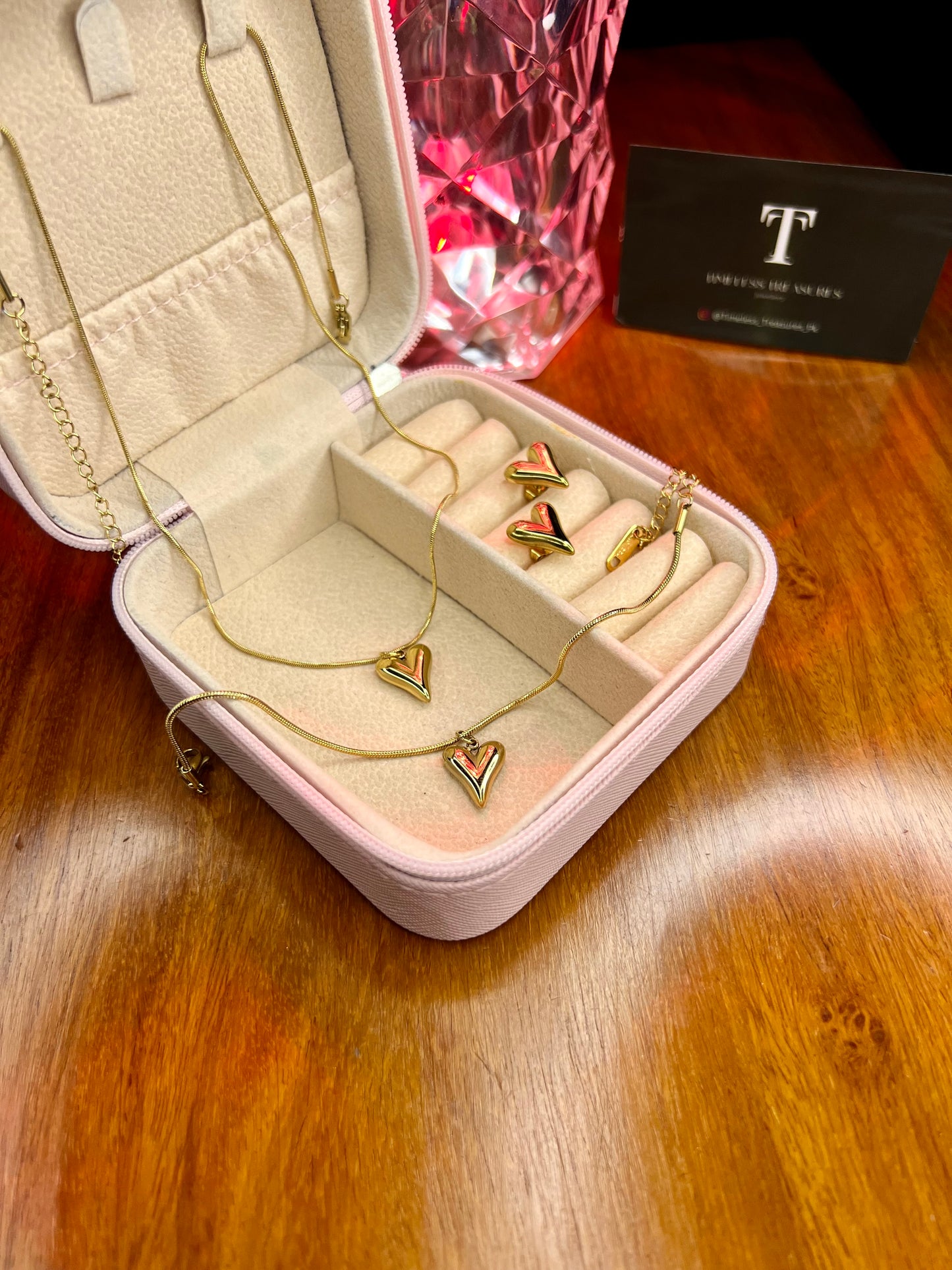 Premium Quality Stainless Steel 18k Golden Heart Luxury 3pc Set