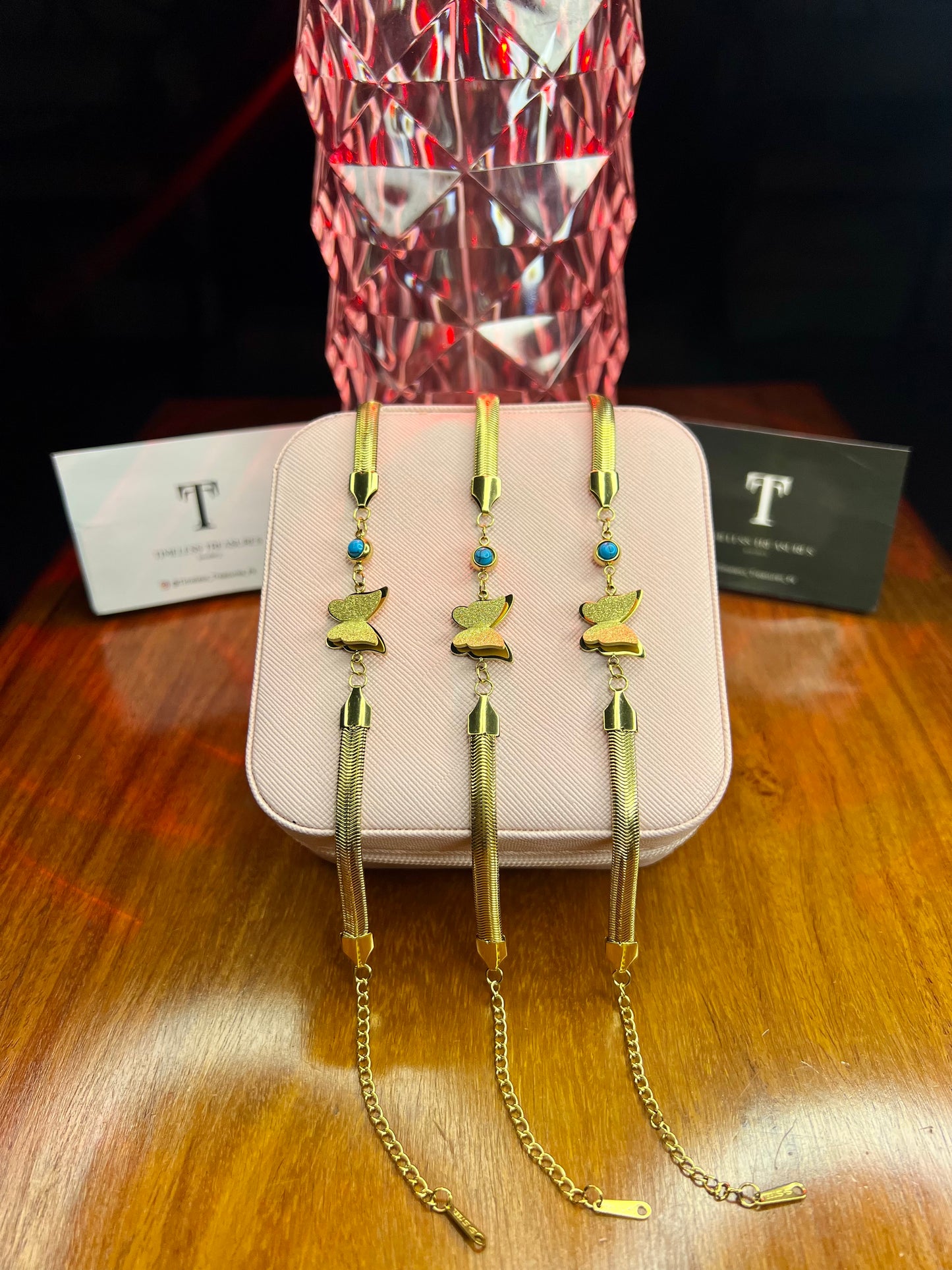 Premium Quality Stainless Steel 18k Butterfly High Quality Snake Chain Bracelet