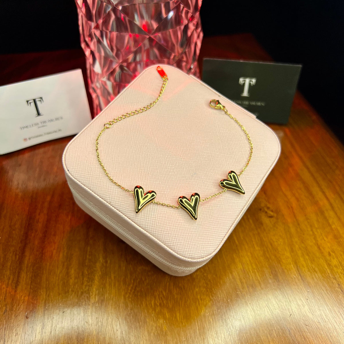 Premium Quality Stainless Steel 18k Tri Heart Luxury Bracelet