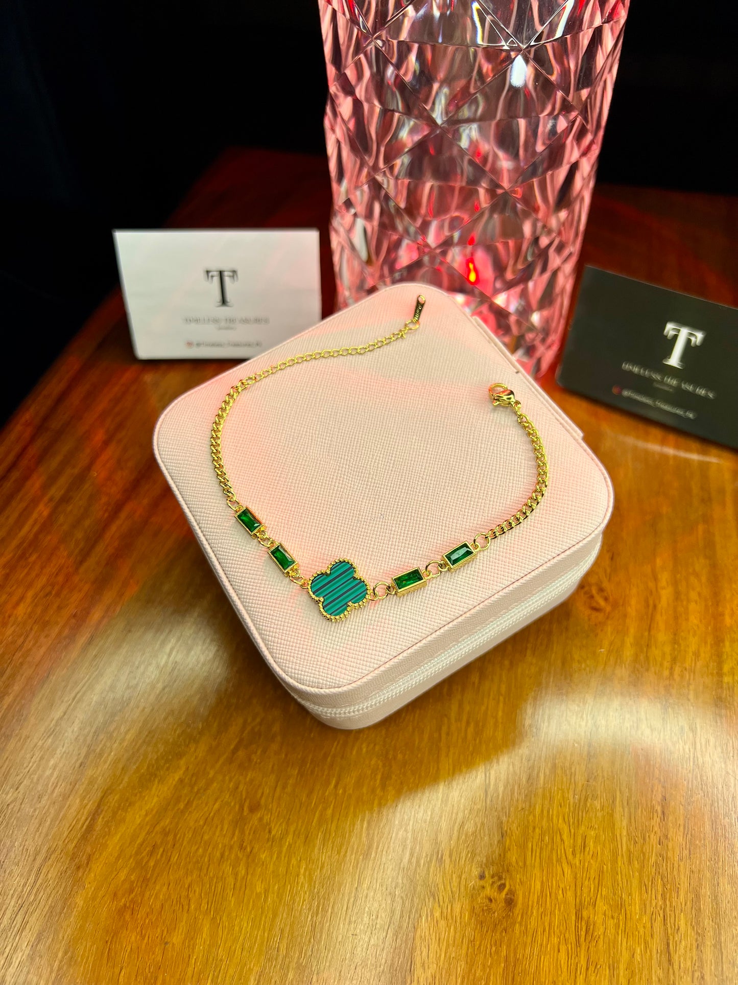 Premium Quality Stainless Steel 18k Green Clover Stone Bracelet