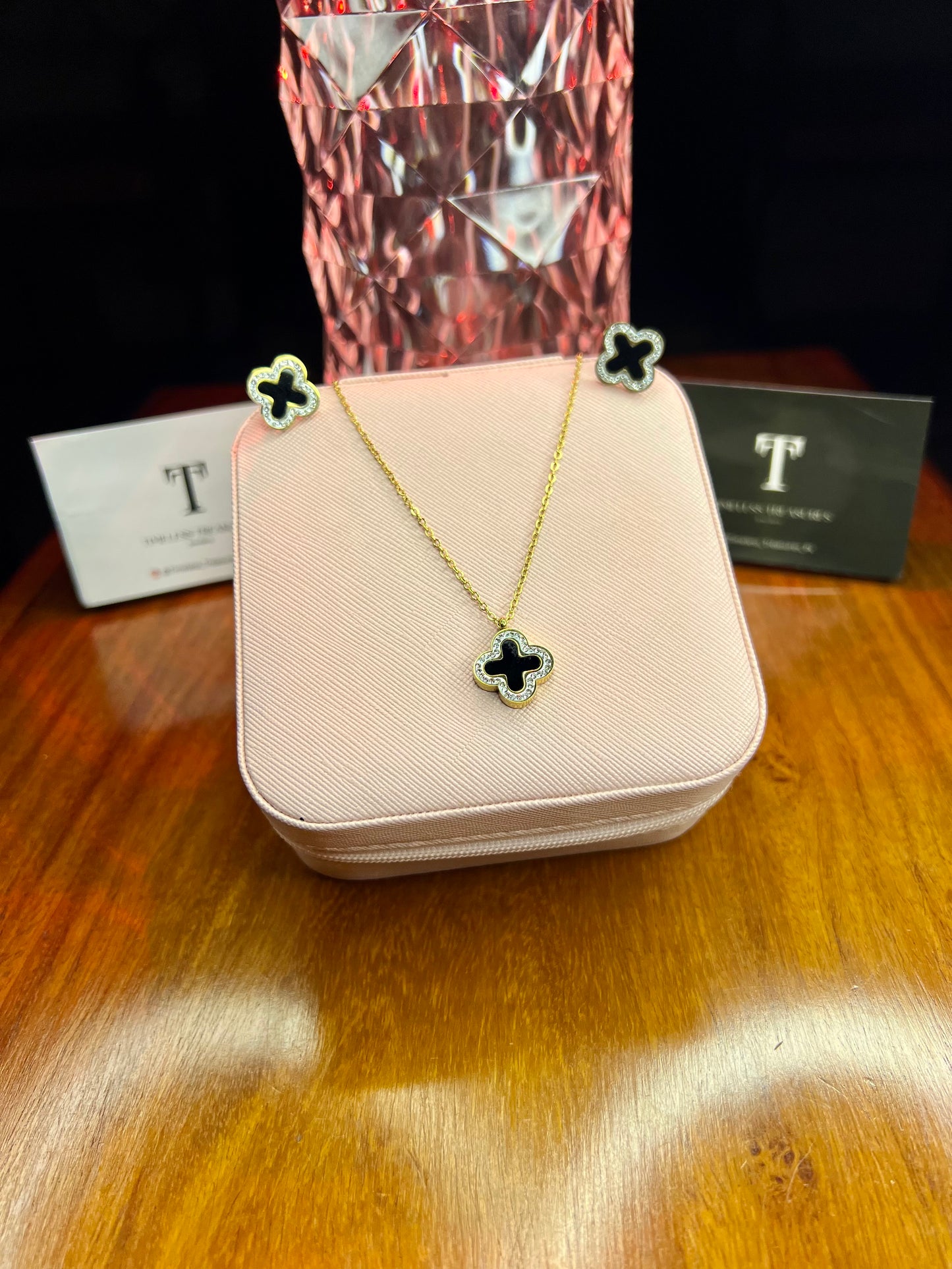 Premium Quality Stainless Steel 18k Luxury Clover Necklace Earring Set